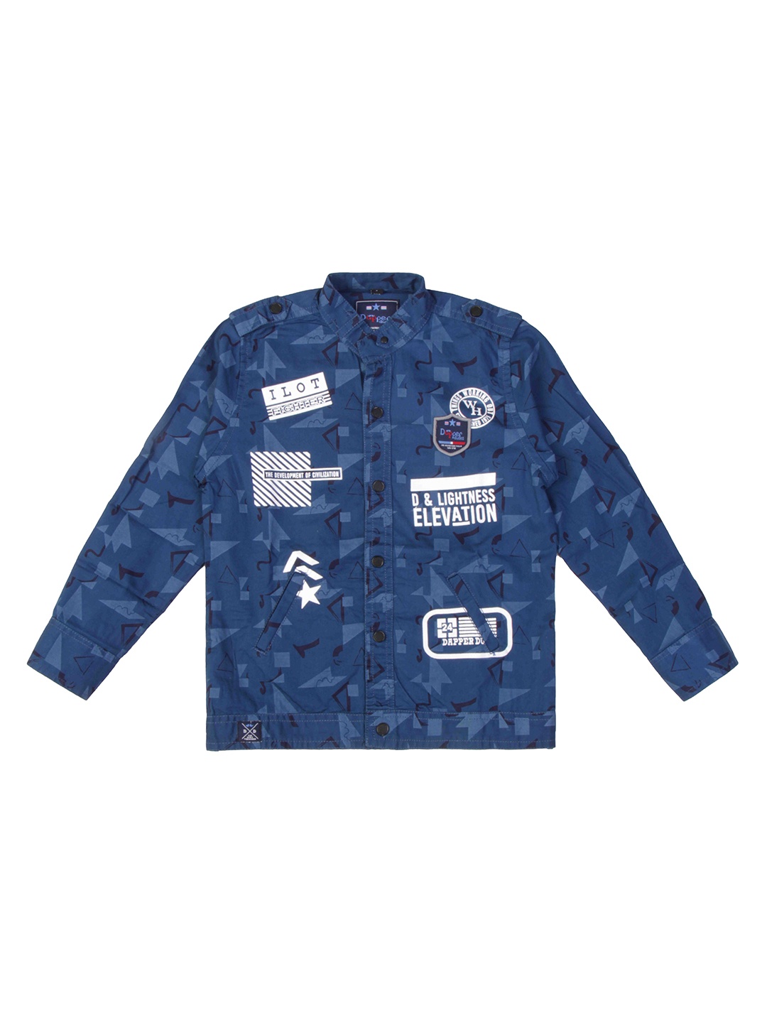 

Dapper dudes Boys Blue Printed Regular Fit Cotton Casual Shirt With Shoulder Tabs