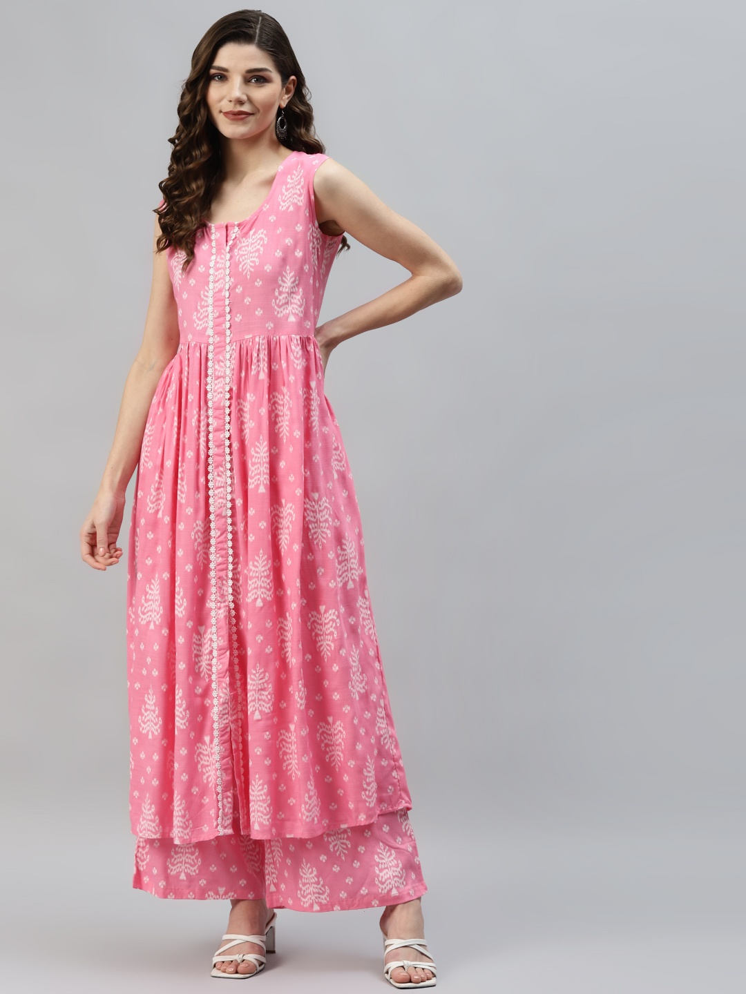 

Aasiya Women Pink Ethnic Motifs Printed Kurta with Palazzos