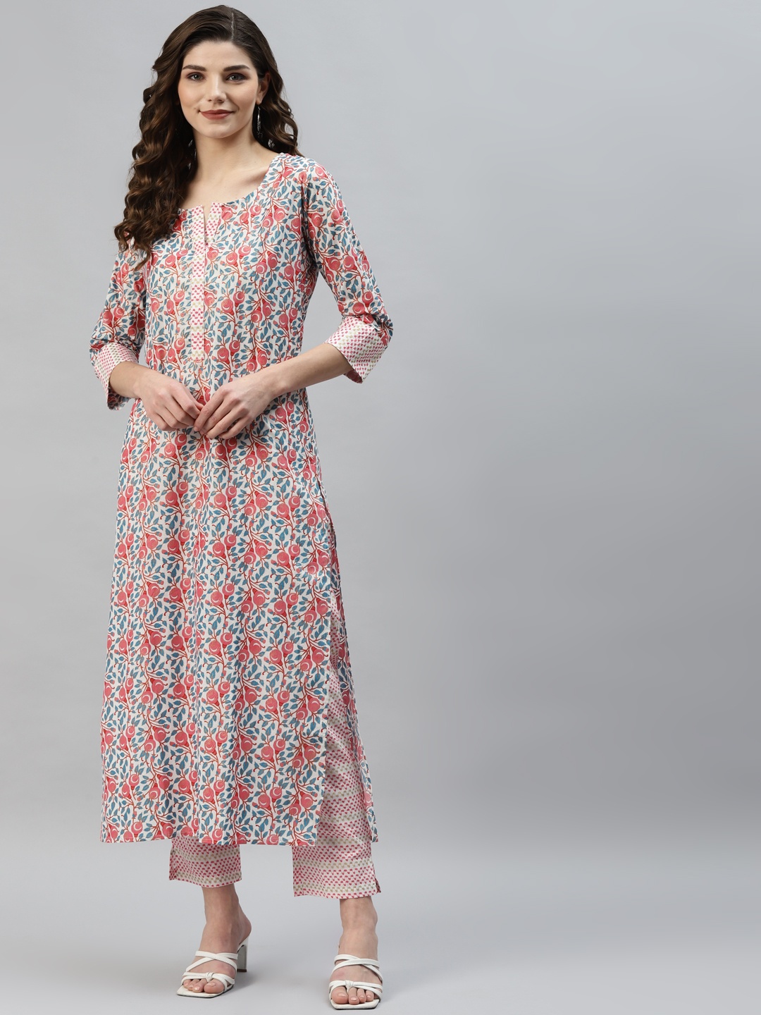 

Aasiya Women White Ethnic Motifs Printed Pure Cotton Kurta with Palazzos