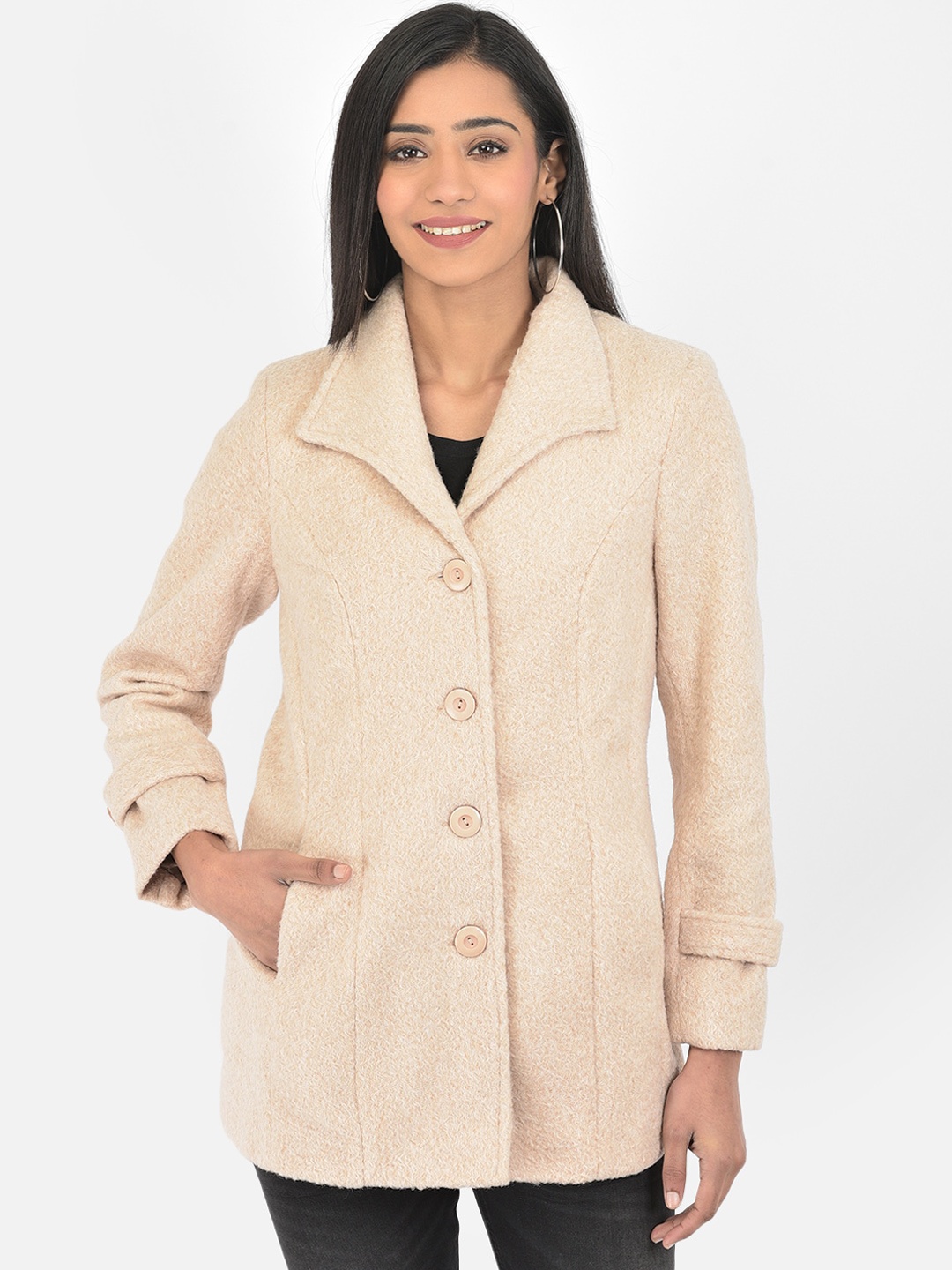 

Latin Quarters Women Beige Solid Longline Tailored Jacket