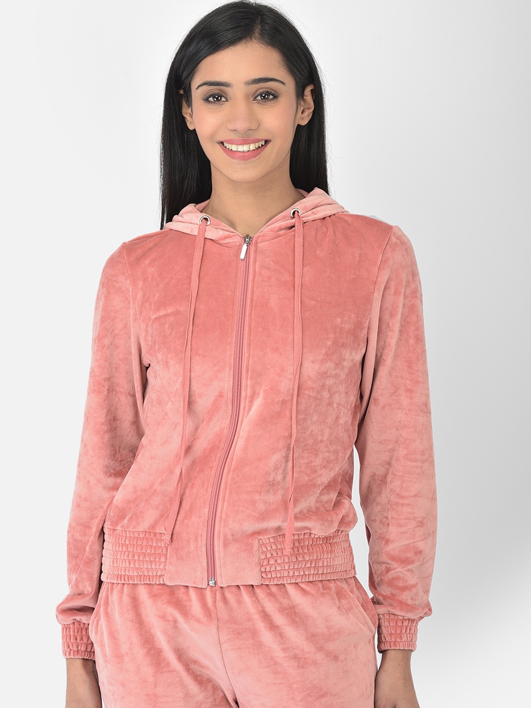 

Latin Quarters Women Peach-Coloured Solid Velvet Tailored Jacket