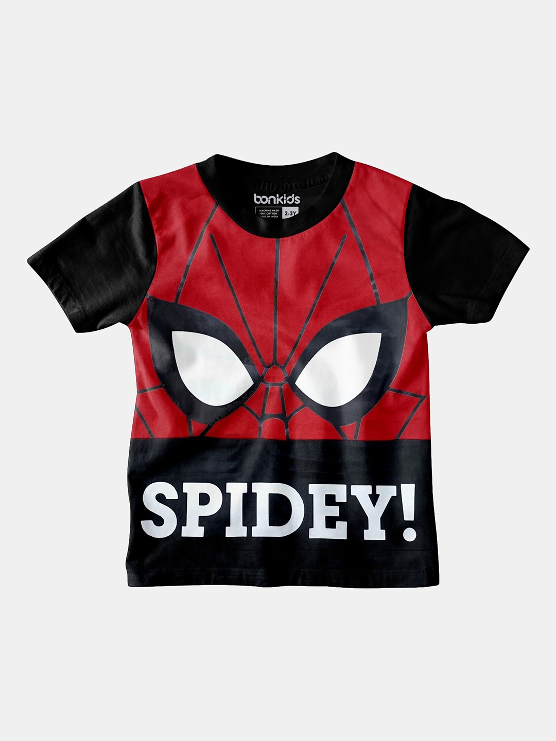 

BONKIDS Boys Red & White Typography Spider-Man Printed Cotton T-shirt