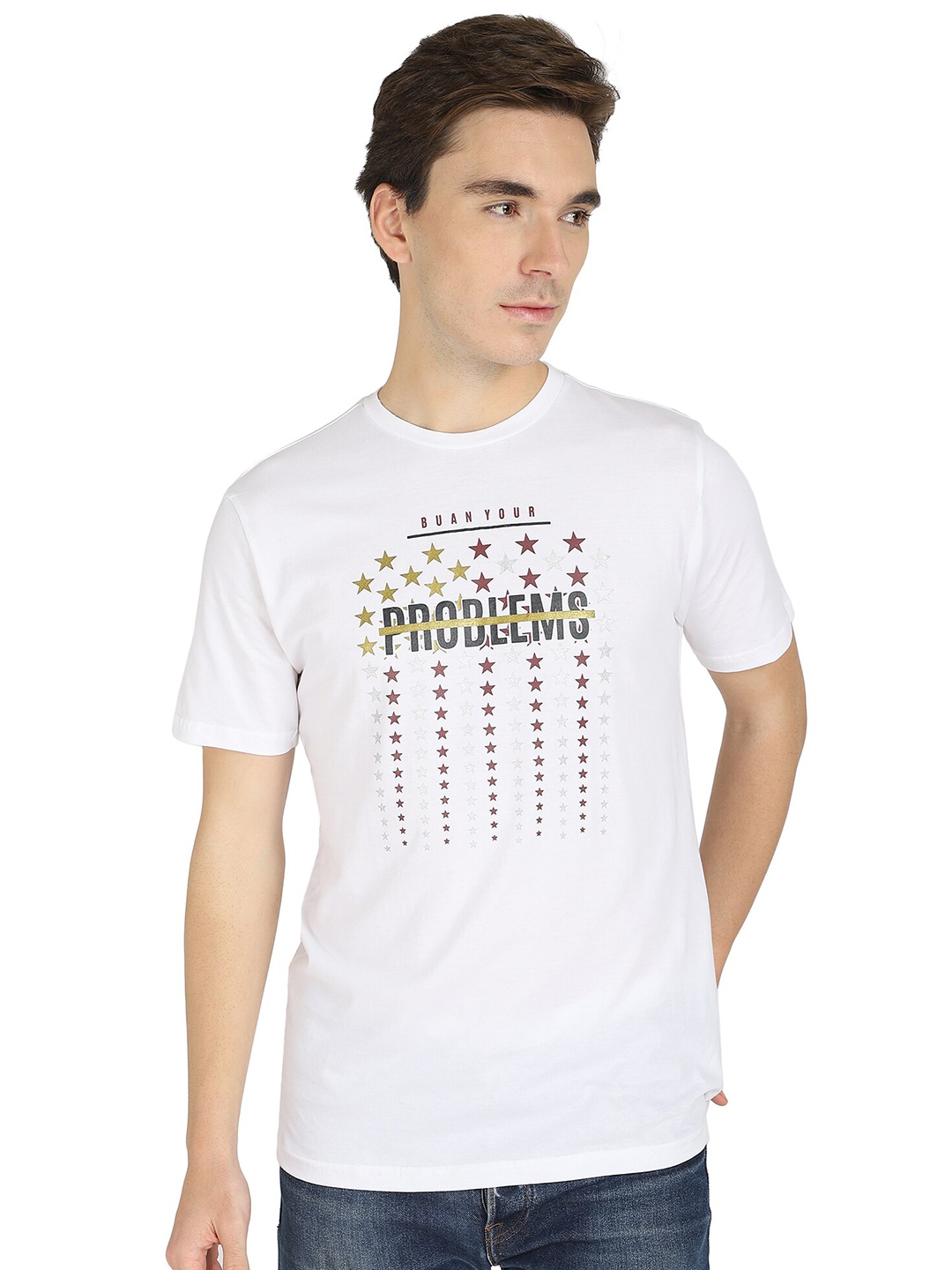 

PROTEENS Men White Printed Regular Fit T-shirt