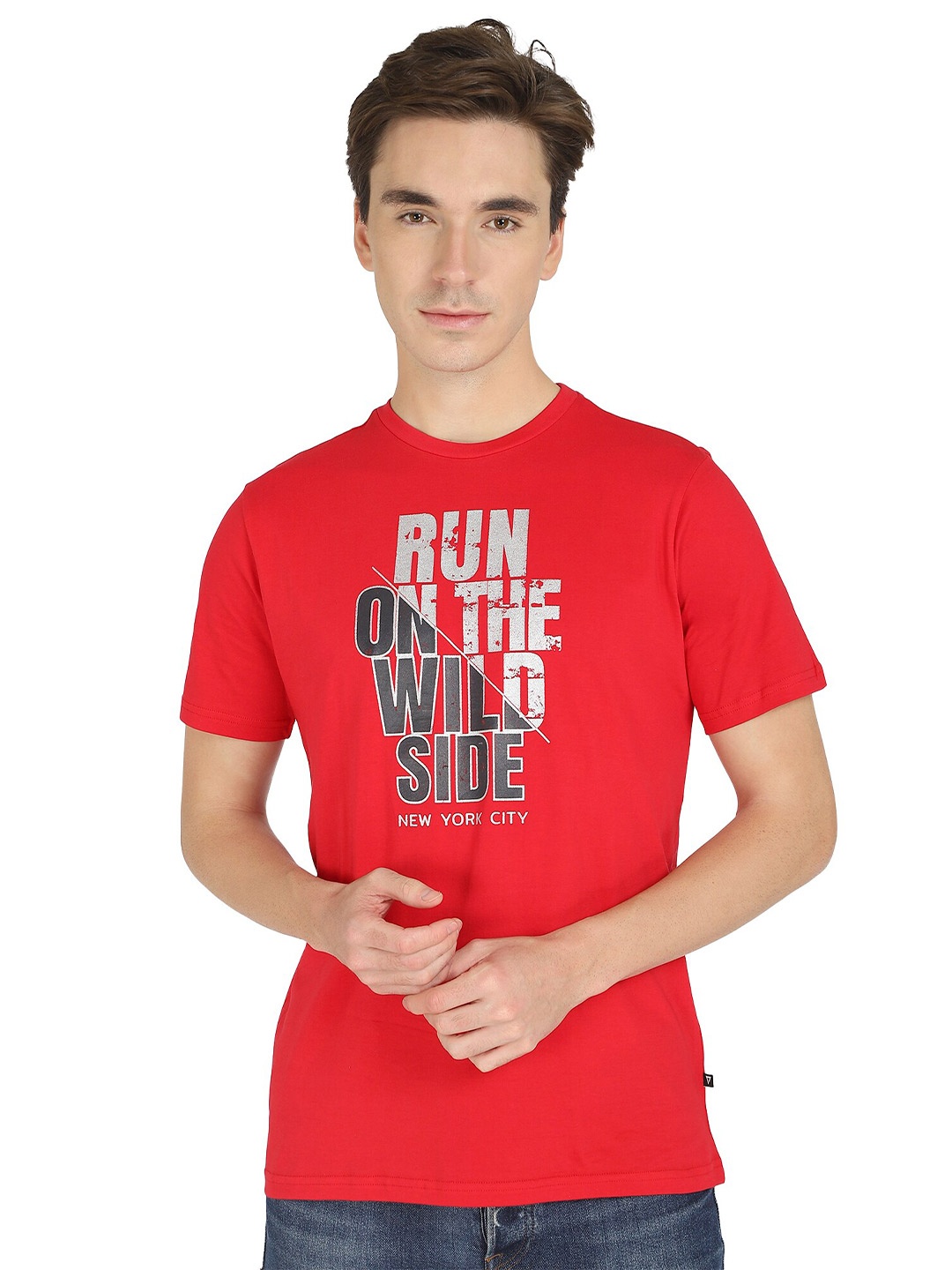 

PROTEENS Men Red Cotton Typography Printed T-shirt