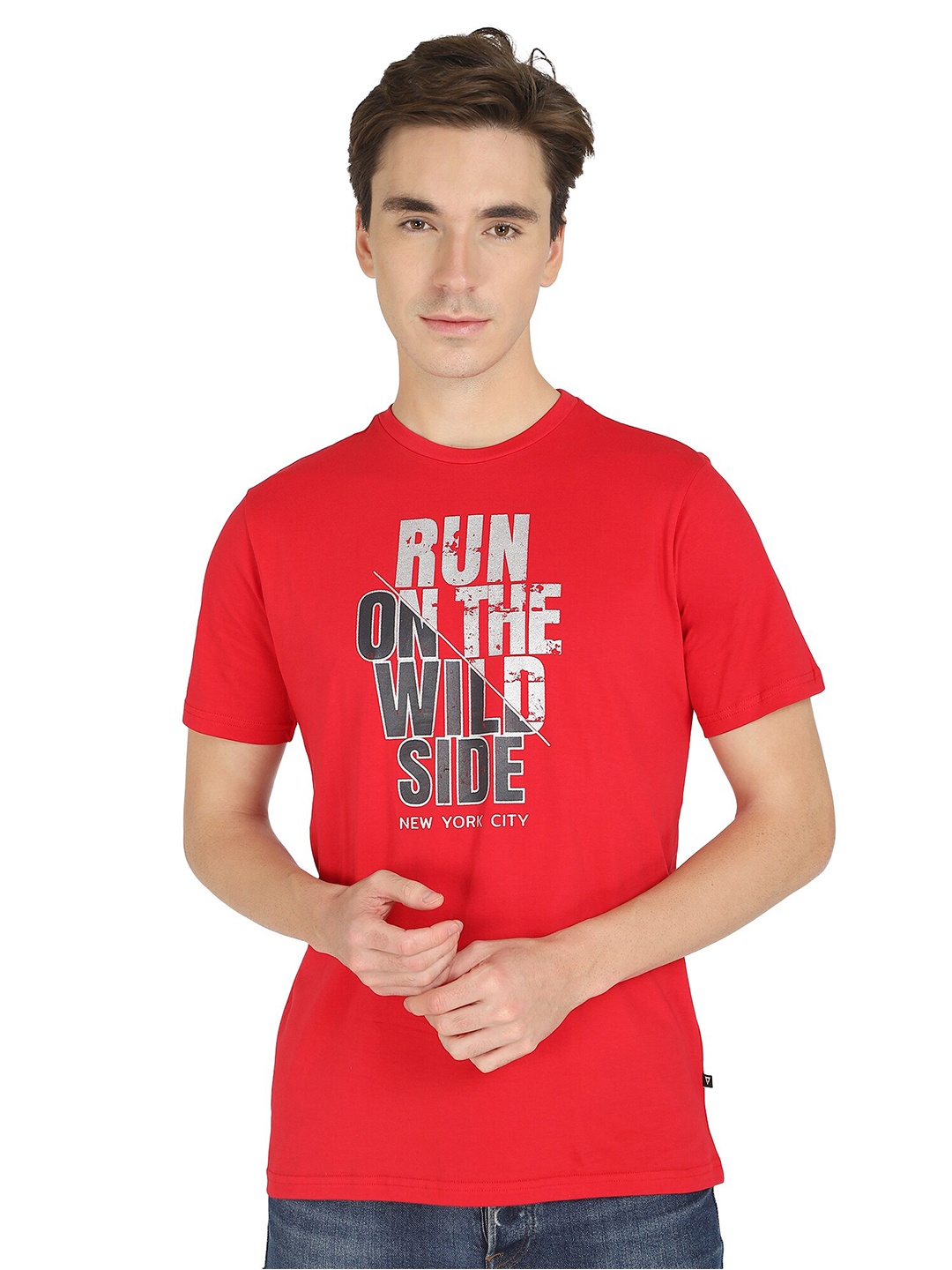 

PROTEENS Men Red Typography Printed Regular Fit Cotton T-shirt