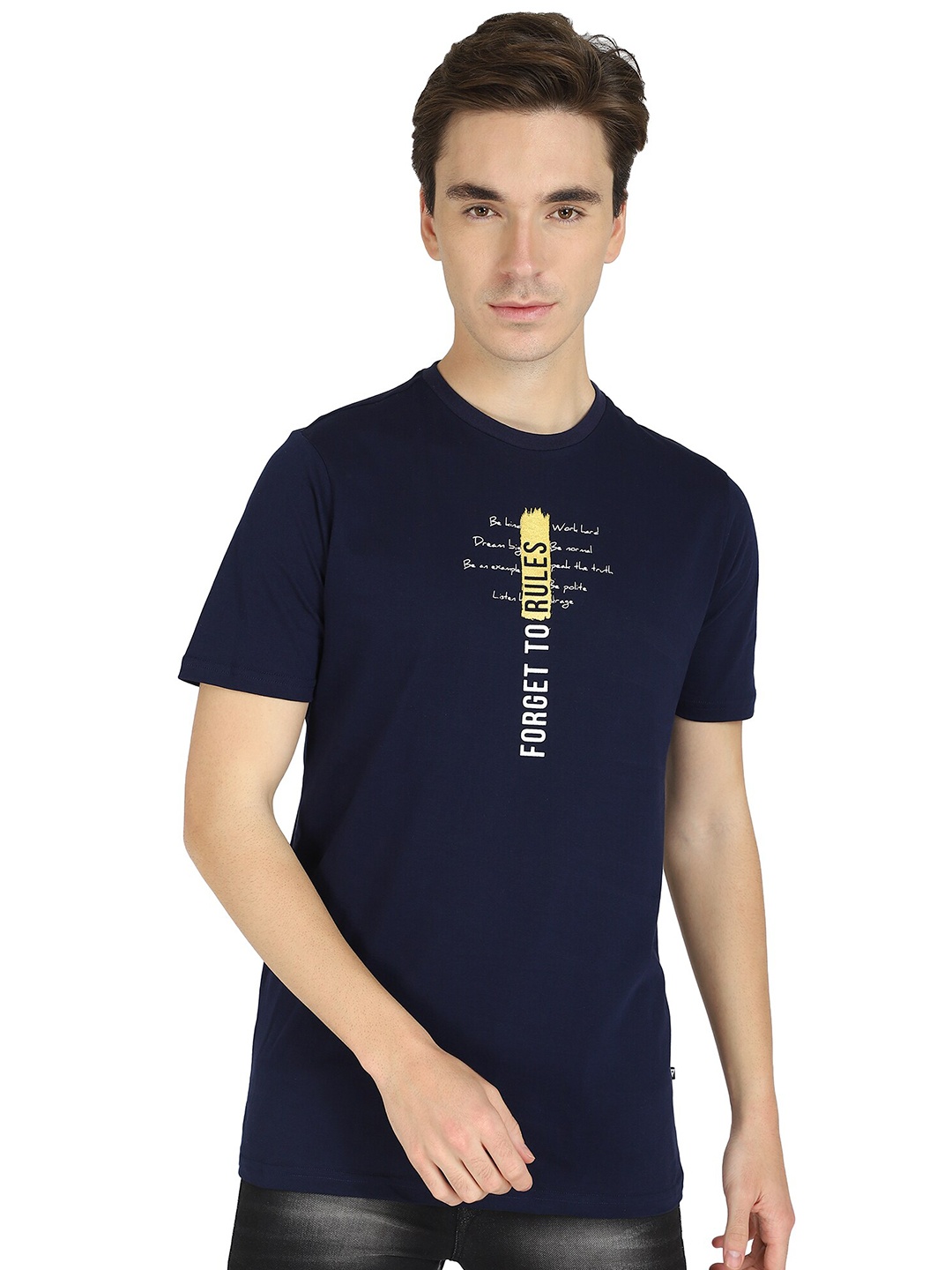PROTEENS Men Navy Blue Typography Cotton Regular Fit T-shirt