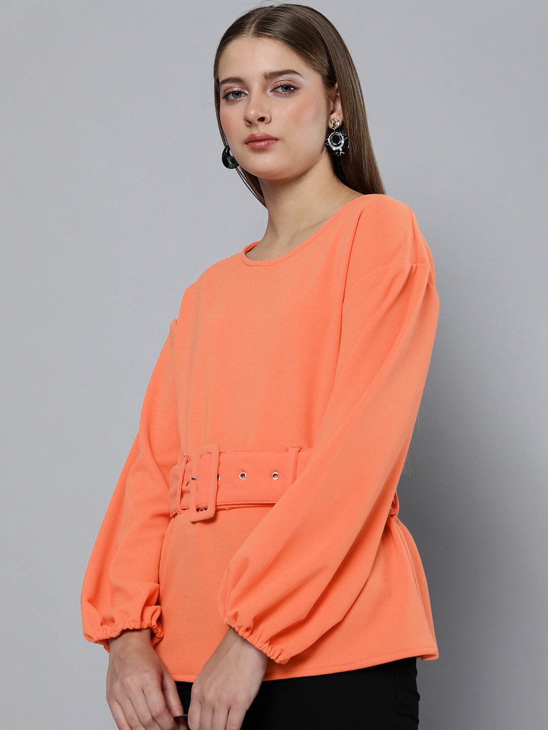 

Chemistry Coral Orange Puff Sleeves Top