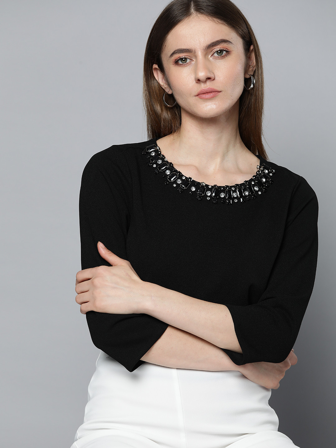 

Chemistry Black Jewel Neck Top