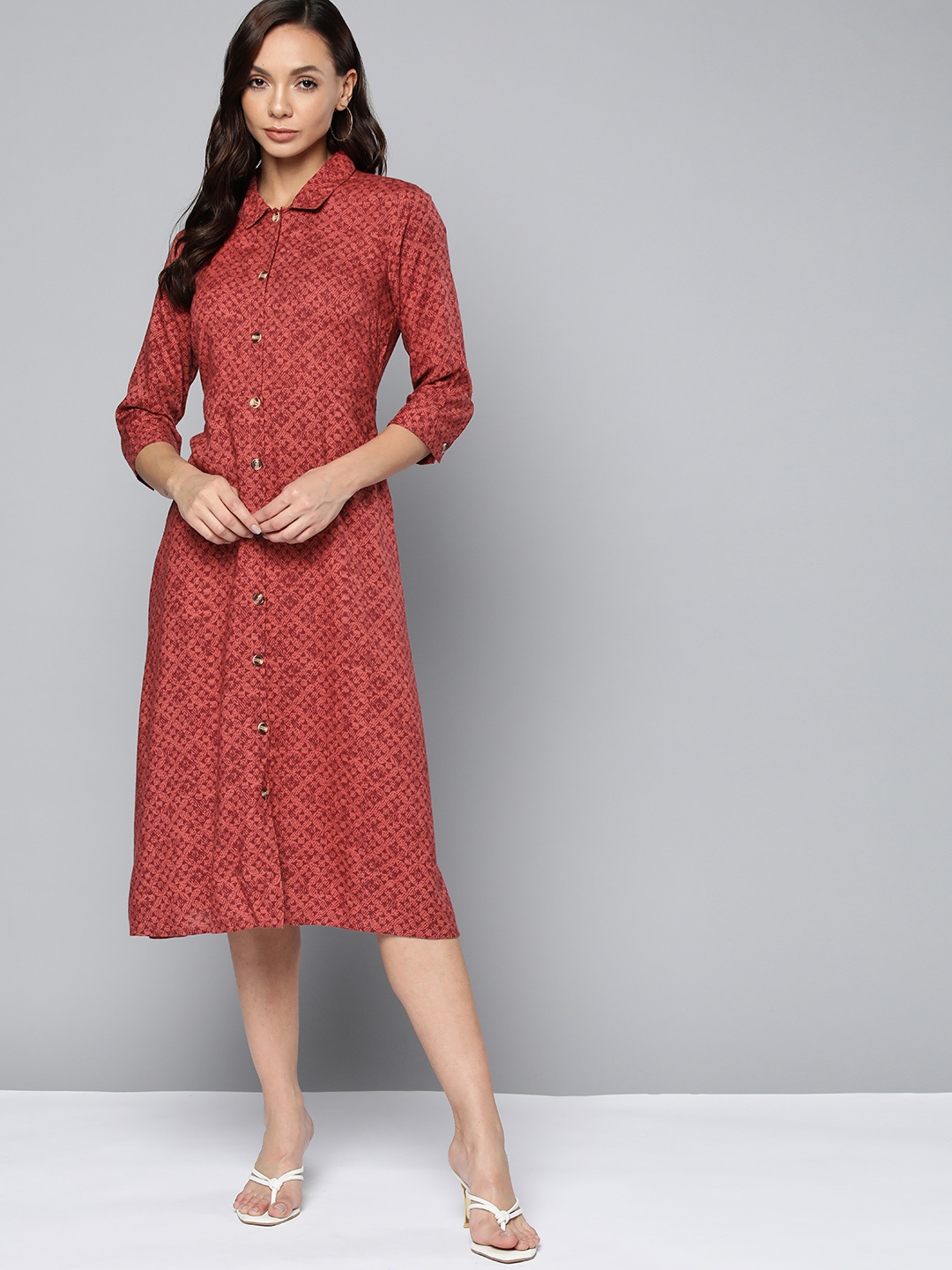 

Chemistry Rust Brown Geometric Printed Shirt Dress