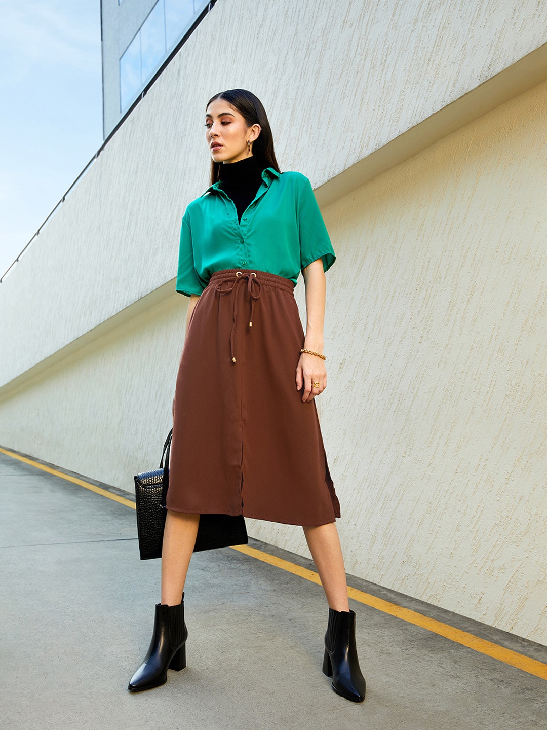 

Chemistry Women Brown Solid A-Line Skirt