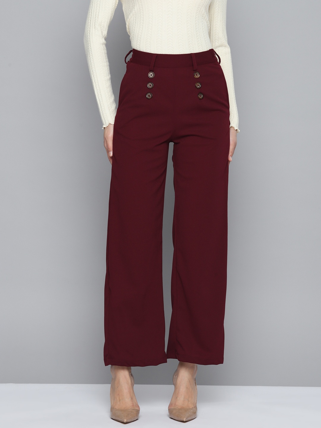 

Chemistry Women Flared Fit Regular Trousers, Maroon