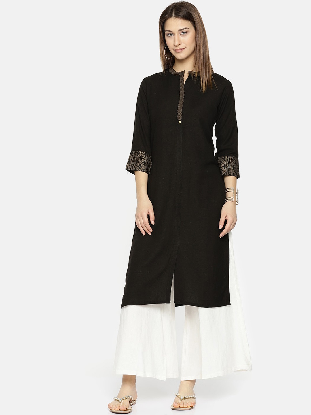 

Span Women Black Geometric Printed Cotton Kurta