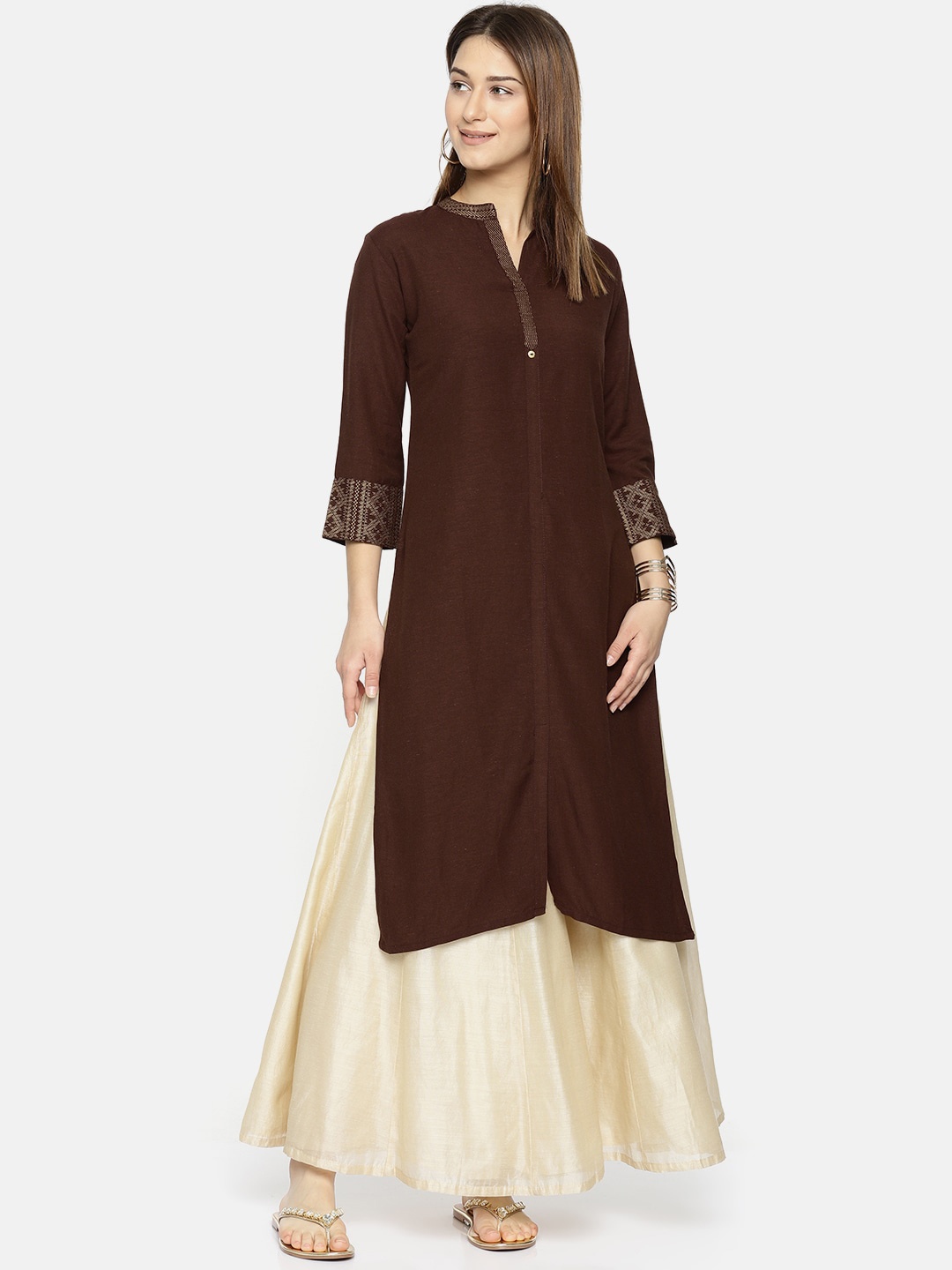 

Span Women Brown Yoke Design Straight Kurta