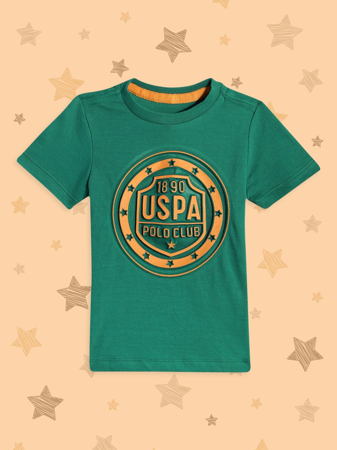 U.S. Polo Assn. Kids Boys Green Brand Logo Embossed Pure Cotton T-shirt
