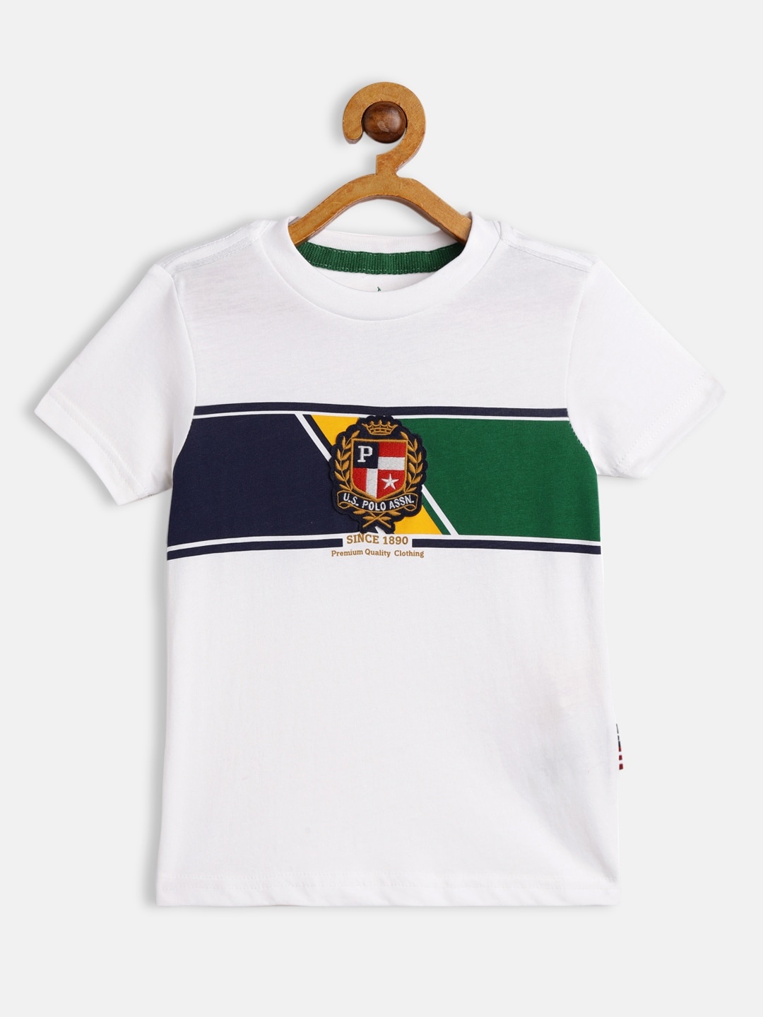 

U S Polo Assn Kids Boys White Striped Pure Cotton T-shirt