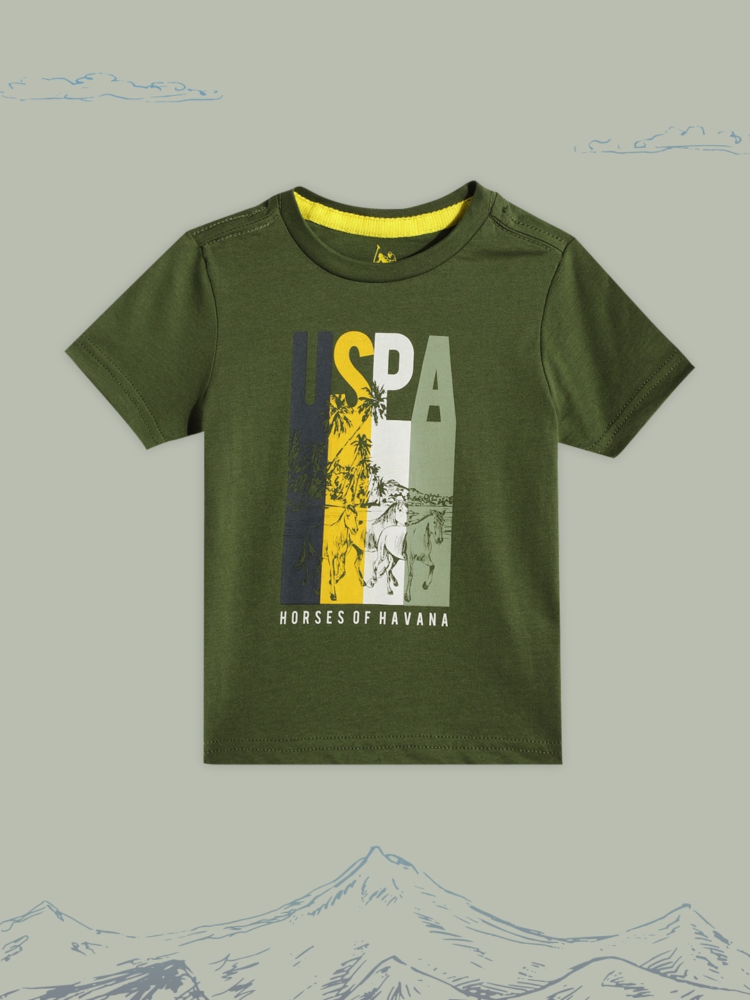 

U S Polo Assn Kids Boys Green Printed Pure Cotton T-shirt