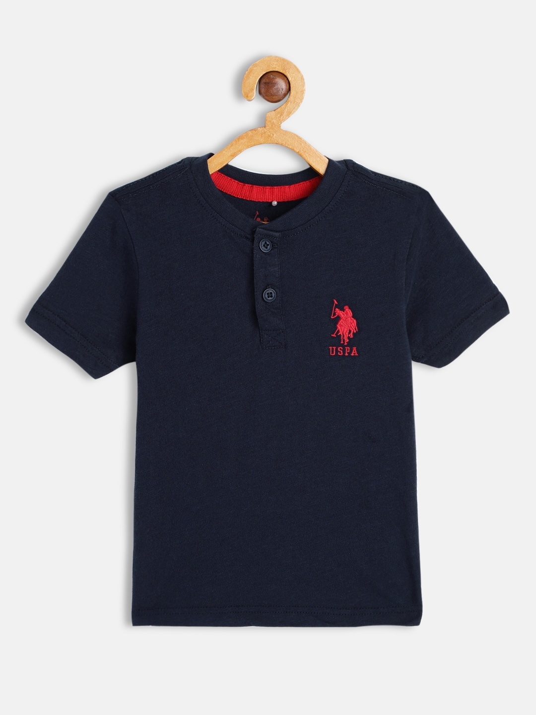 

U S Polo Assn Kids Boys Navy Blue Henley Neck Pure Cotton T-shirt