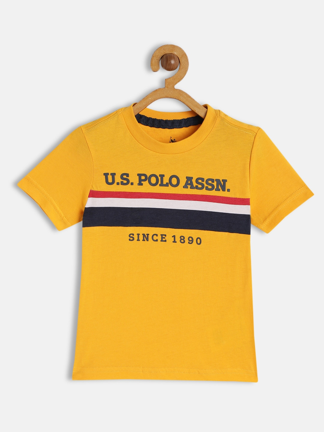 

U S Polo Assn Kids Boys Yellow Brand Logo Pure Cotton Printed T-shirt