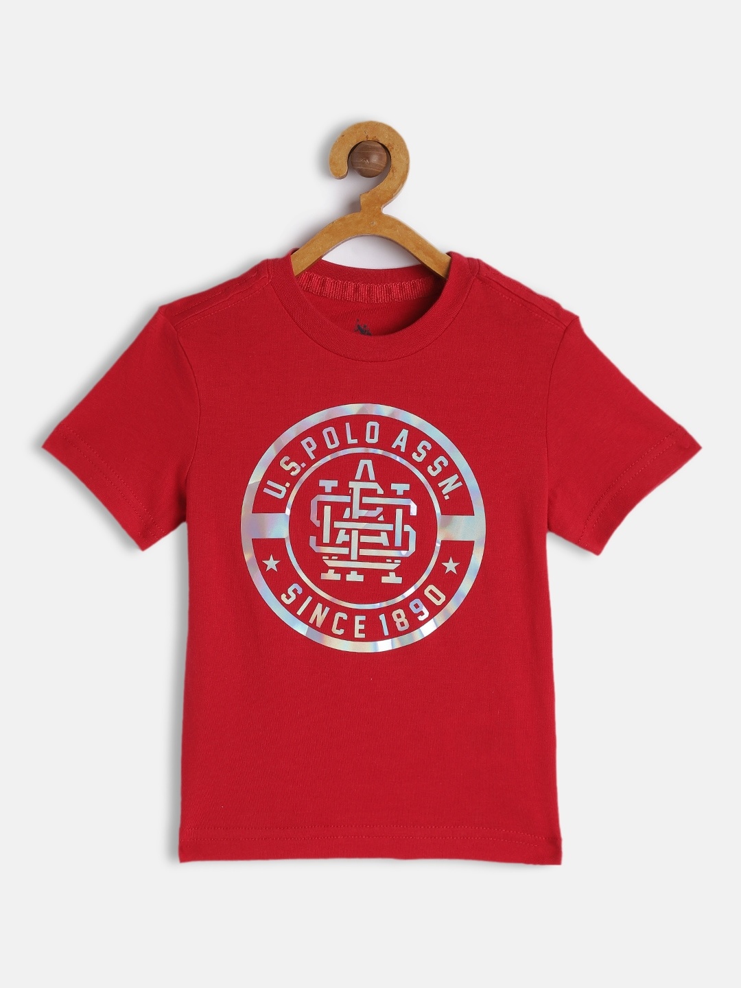 

U.S. Polo Assn. Kids Boys Red Brand Logo Print Round Neck Pure Cotton T-shirt