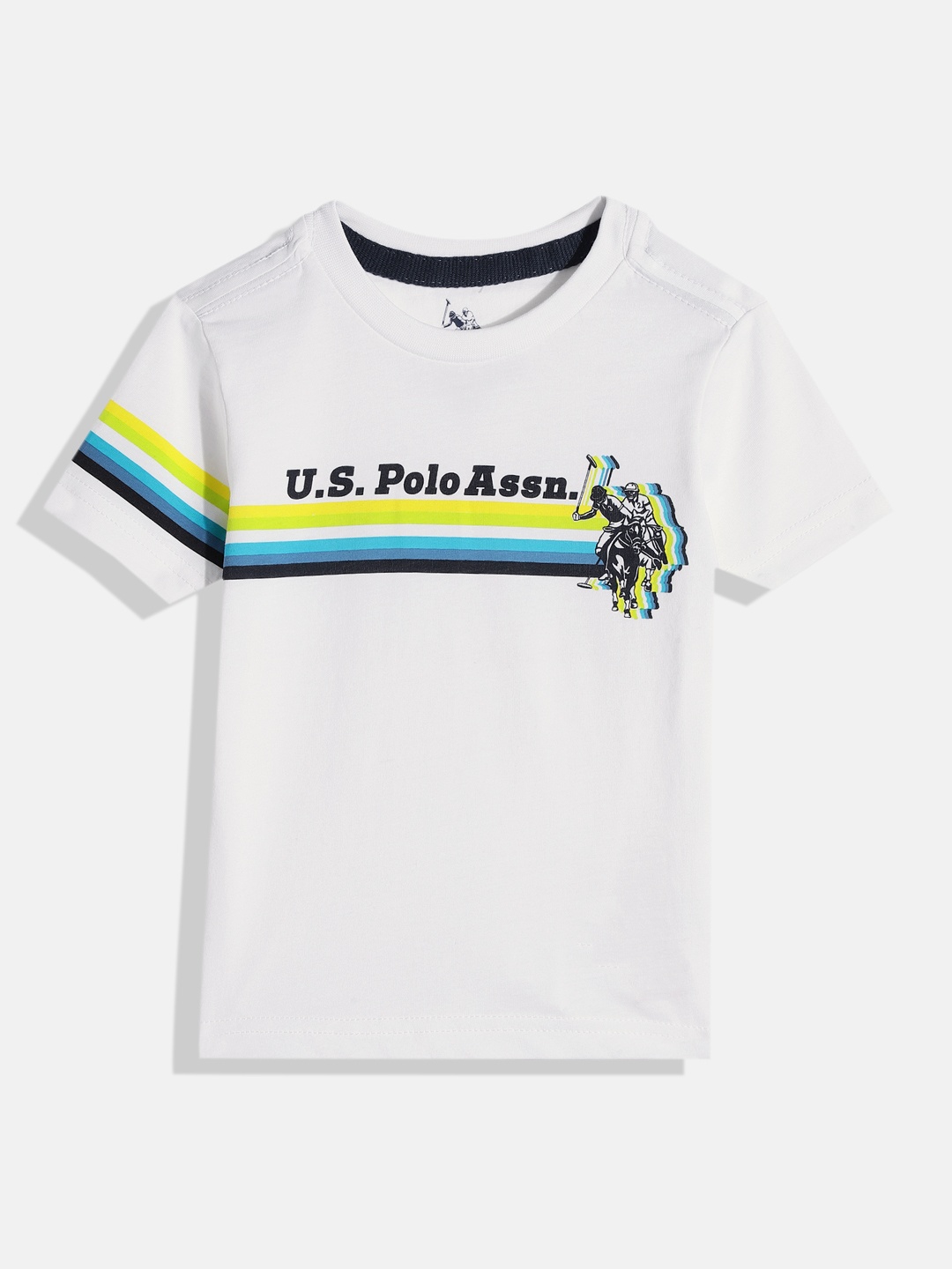 

U.S. Polo Assn. Kids Boys White & Blue Brand Logo Printed Pure Cotton T-shirt