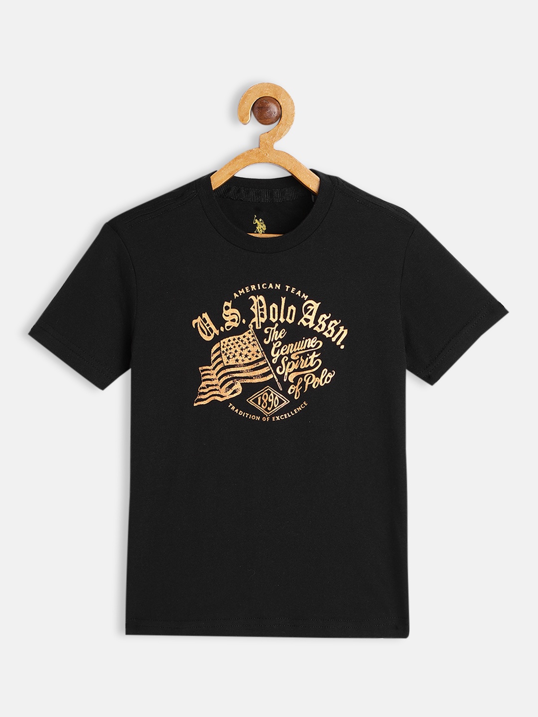 

U S Polo Assn Kids Boys Black Brand Logo Printed Pure Cotton T-shirt