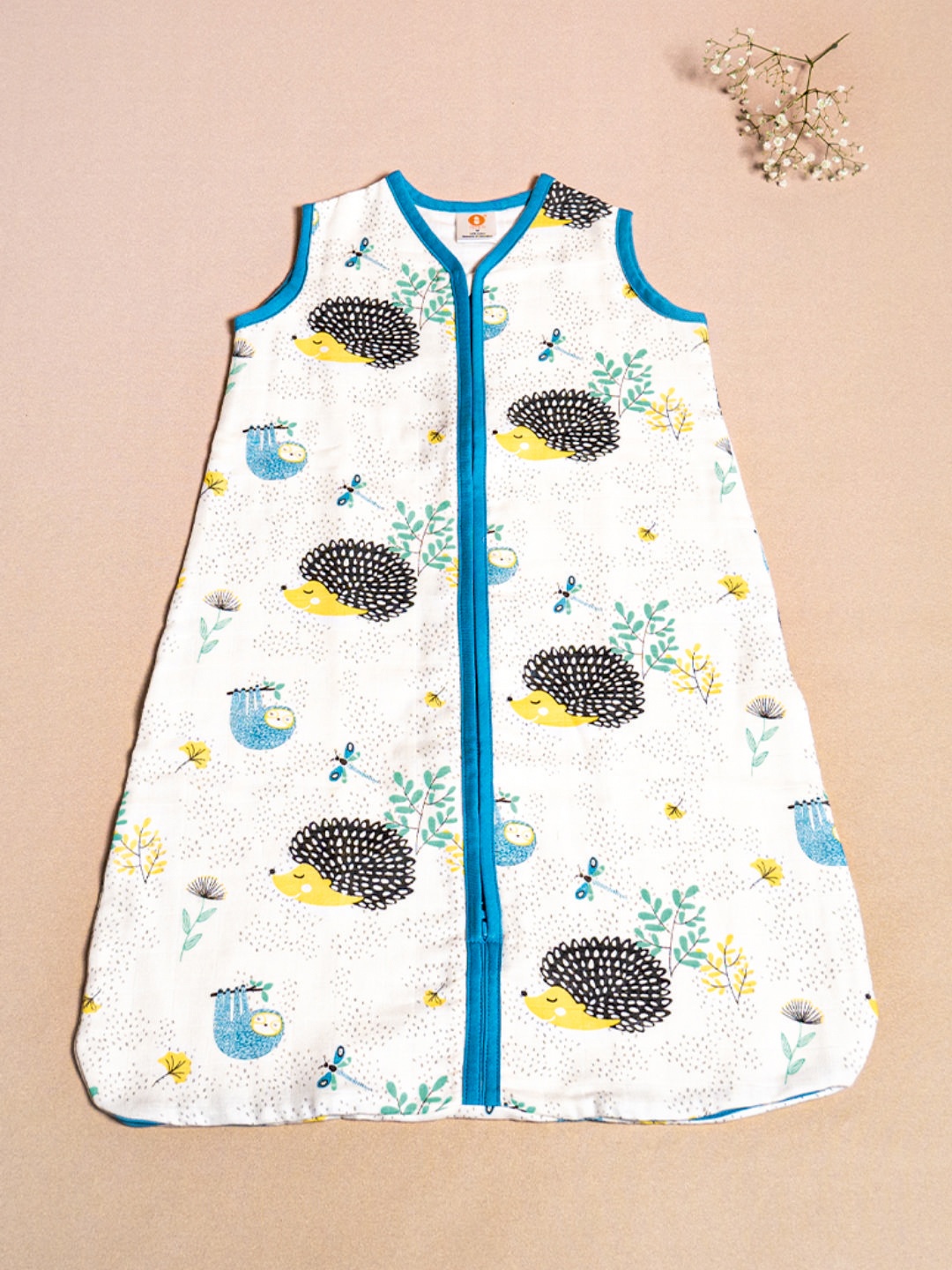 

OOKA Infant Kids White & Blue Printed 2-layer Pure Cotton Muslin Sleeping Bag