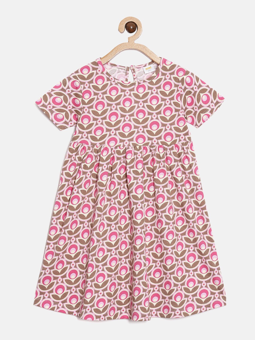 

Aomi Girls Pink Ethnic Motifs Printed Empire Dress