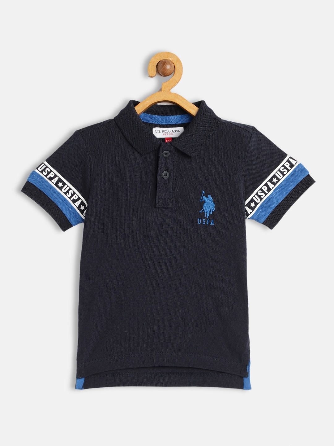 

U.S. Polo Assn. Kids Boys Navy Blue Solid Pure Cotton T-shirt