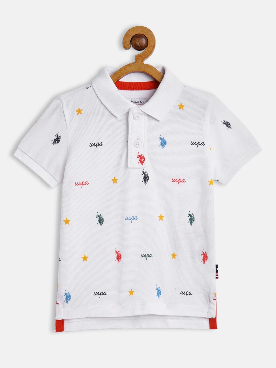 

U S Polo Assn Kids Boys White Printed Polo Collar Pure Cotton T-shirt