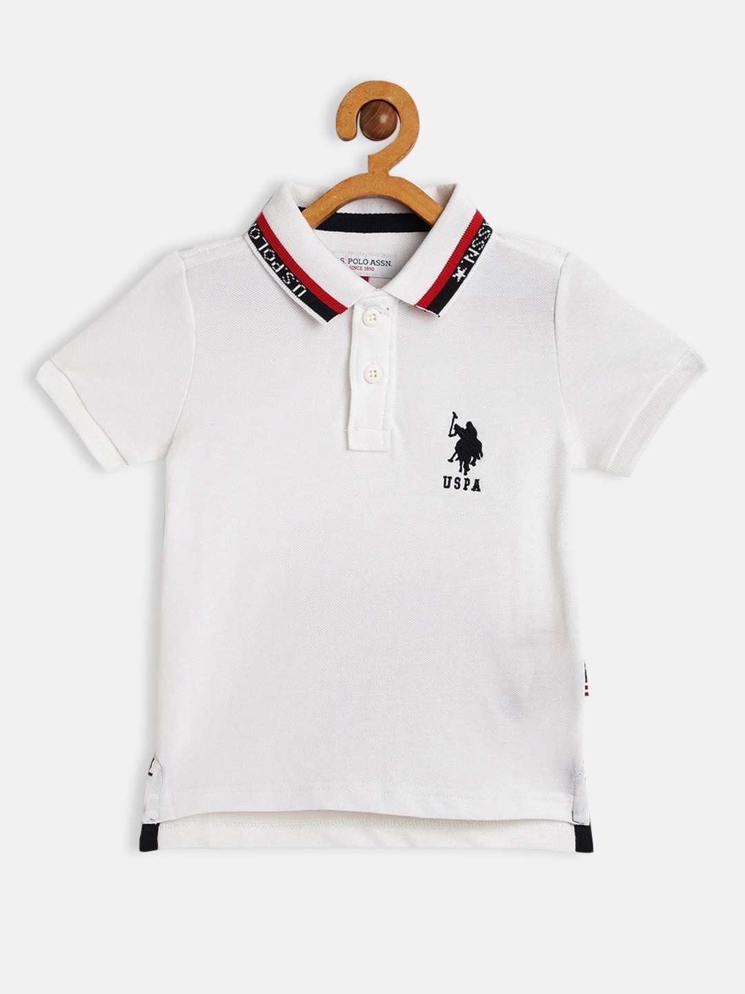 

U.S. Polo Assn. Kids Boys White & Black Solid Pure Cotton T-shirt