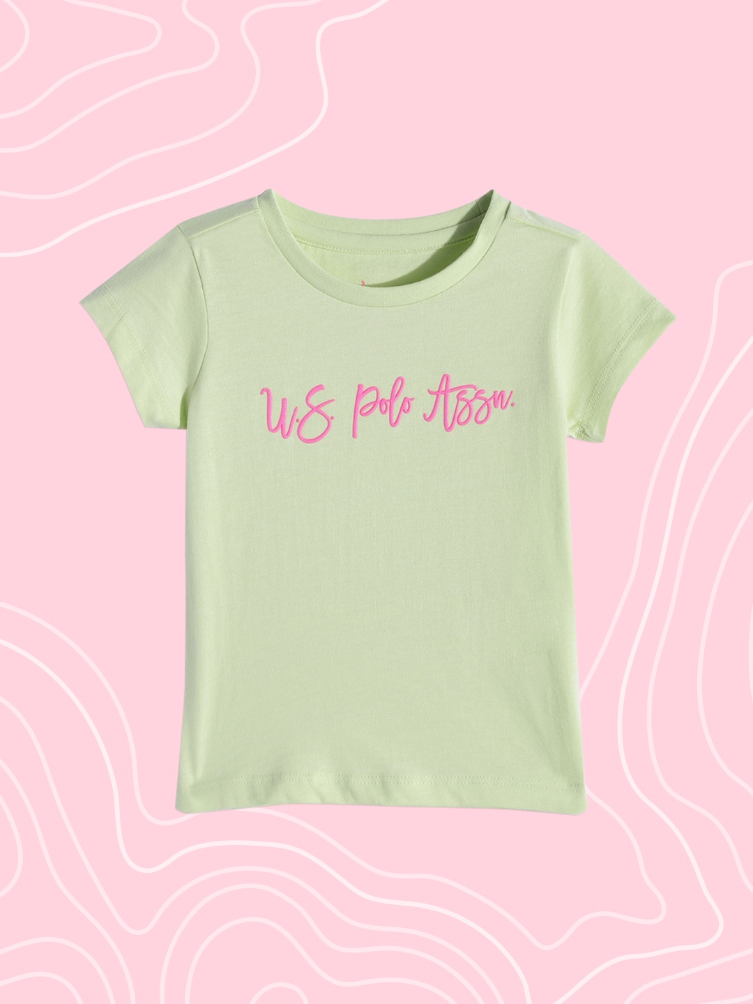

U.S. Polo Assn. Kids Girls Green Printed Pure Cotton T-shirt