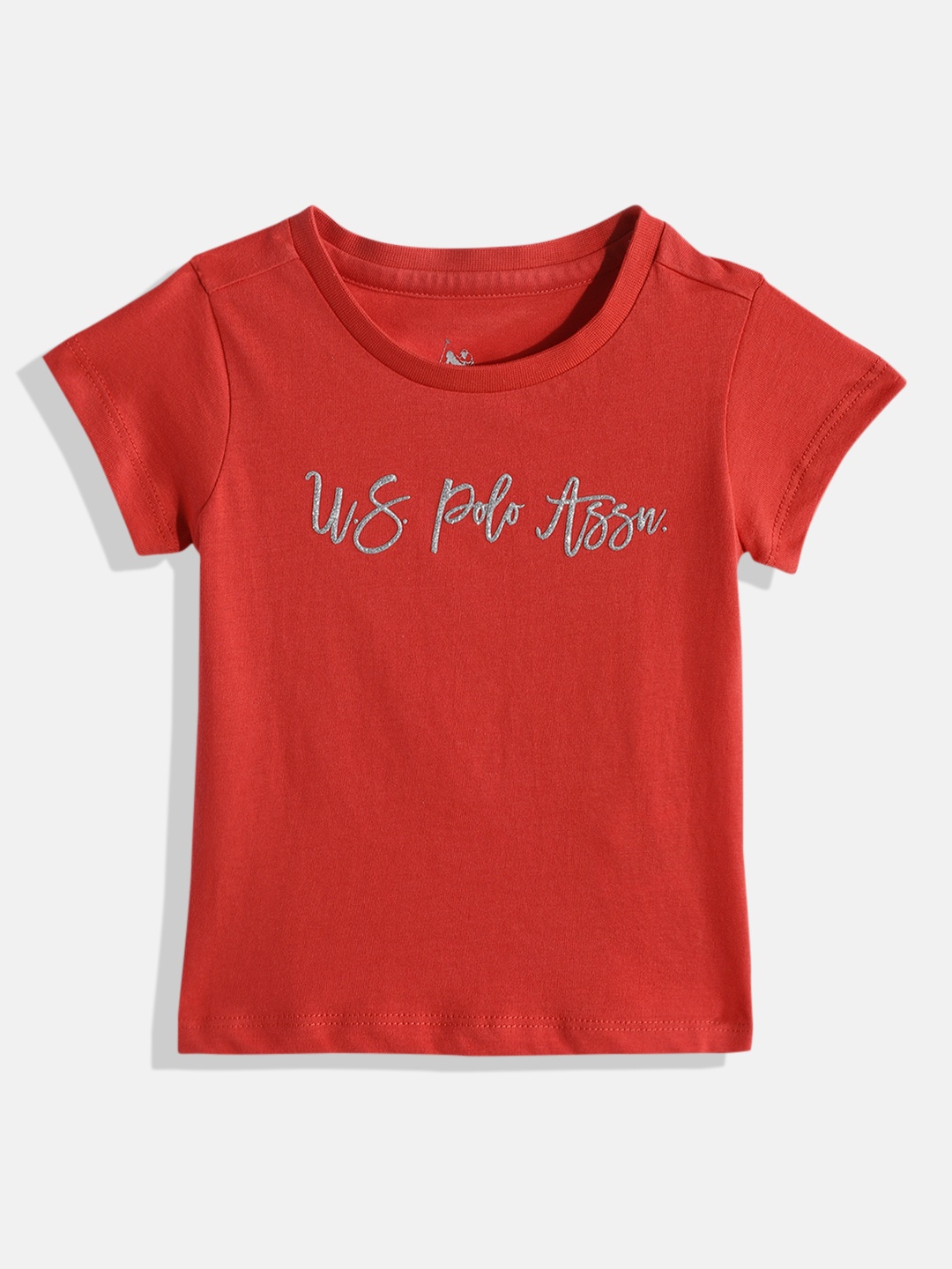 

U.S. Polo Assn. Kids Girls Red Brand Logo Printed Pure Cotton T-shirt