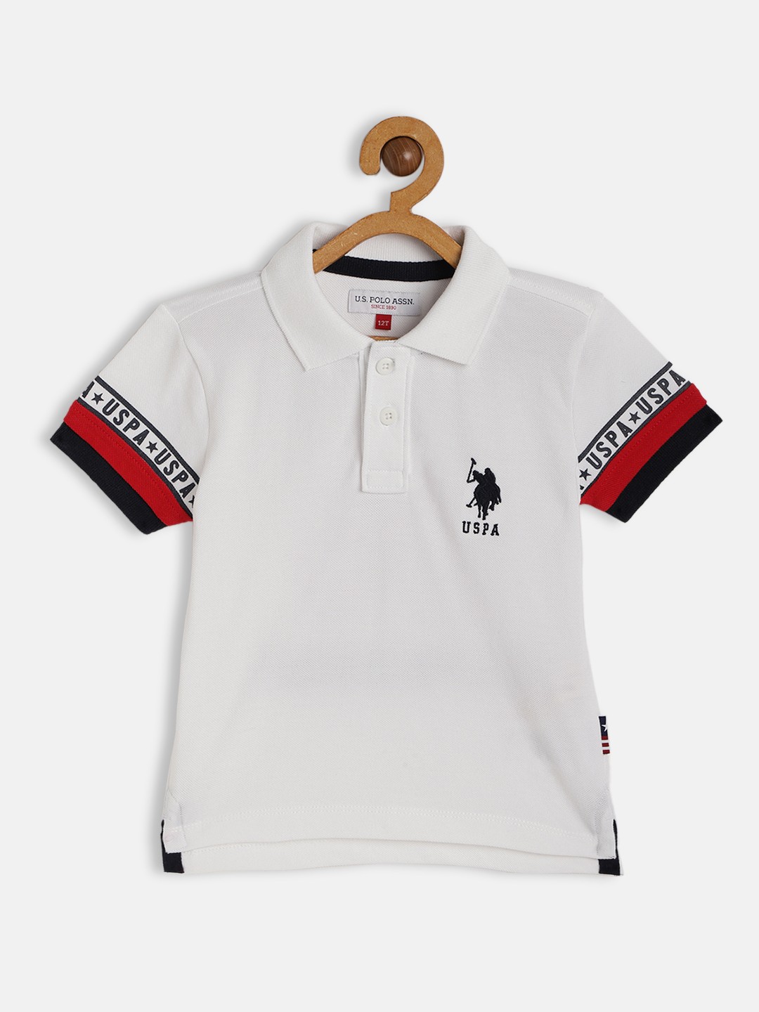 

U S Polo Assn Kids Boys White Brand Logo Printed Polo Collar T-shirt