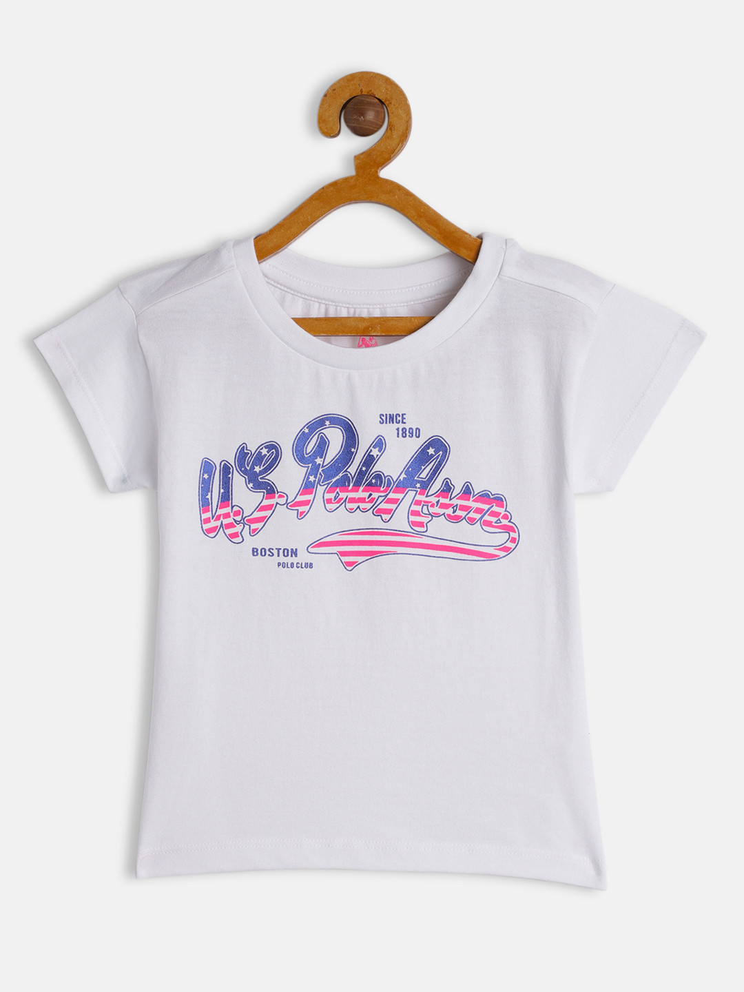 

U.S. Polo Assn. Kids Girls White Brand Logo Foil Print Round Neck Pure Cotton Regular Top