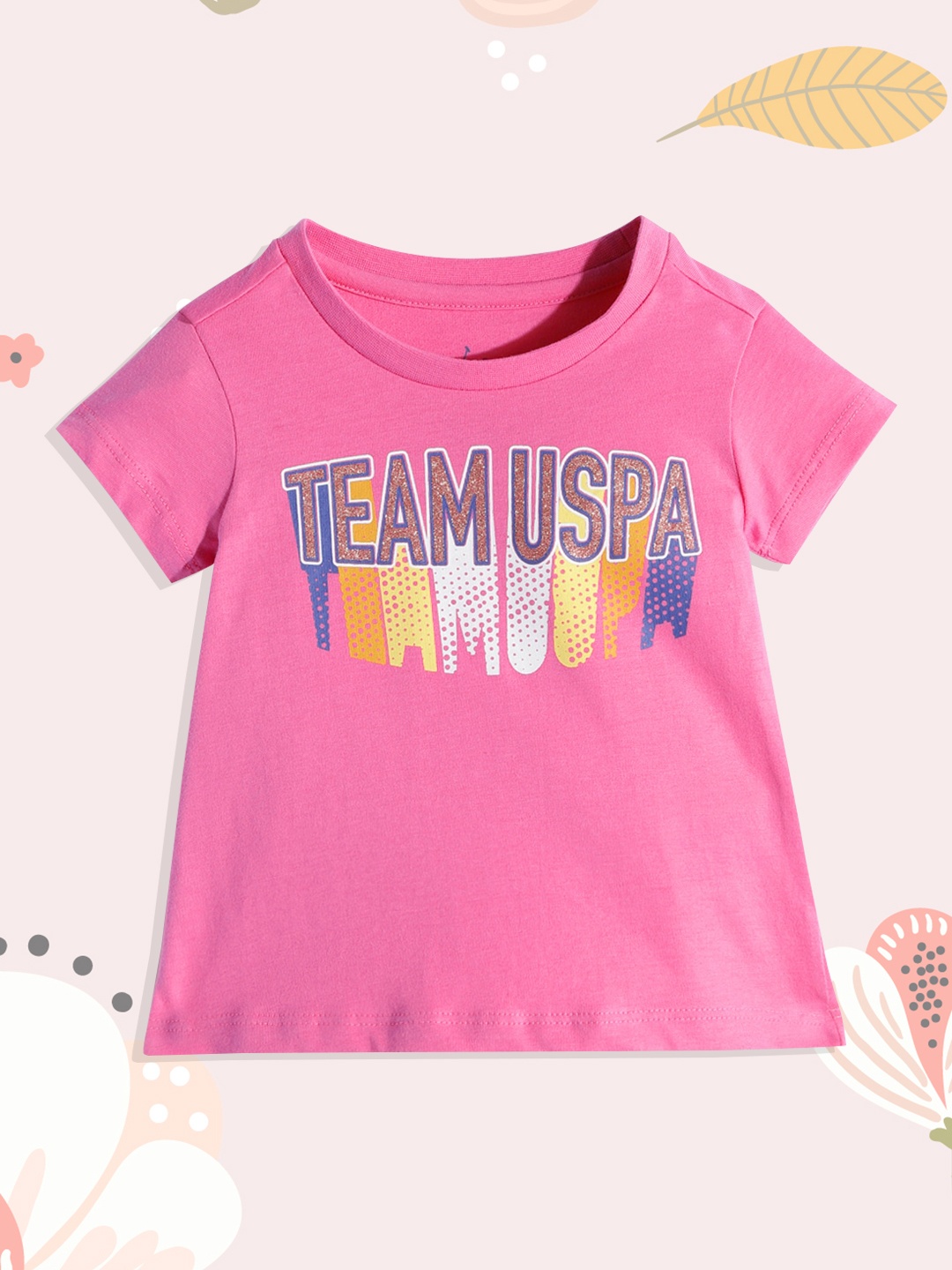 

U.S.Polo Assn. Kids Girls Pink Printed Pure Cotton T-shirt