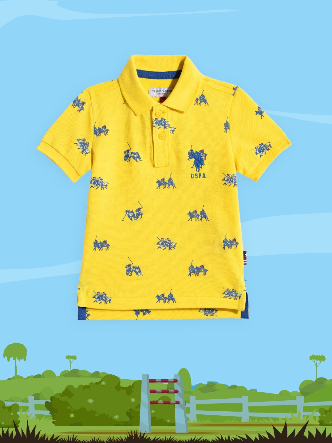 

U.S. Polo Assn. Kids Boys Yellow Printed Polo Collar Pure Cotton T-shirt