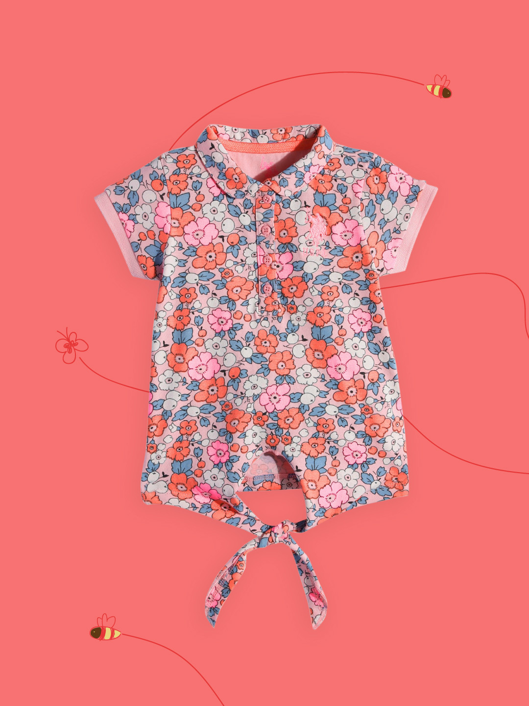 

U.S.Polo Assn. Kids Girls Multicoloured Floral Print Pure Cotton Shirt Style Top, Multi