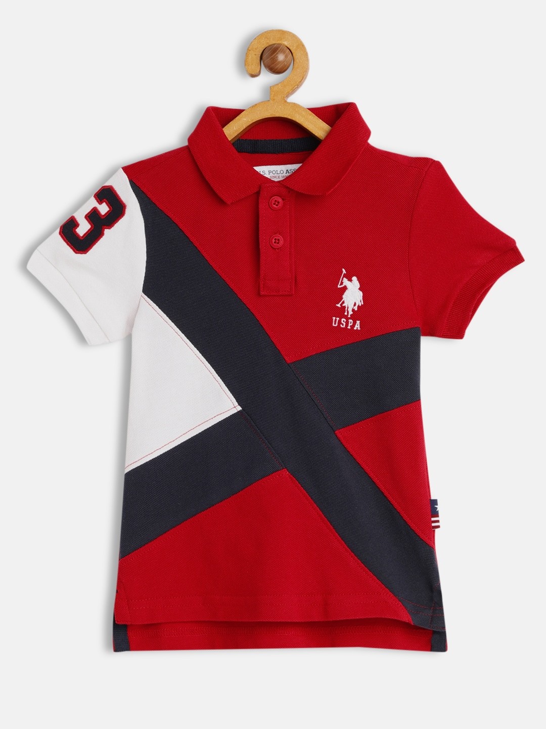 

U S Polo Assn Kids Boys Red & Blue Colourblocked Polo Collar T-shirt