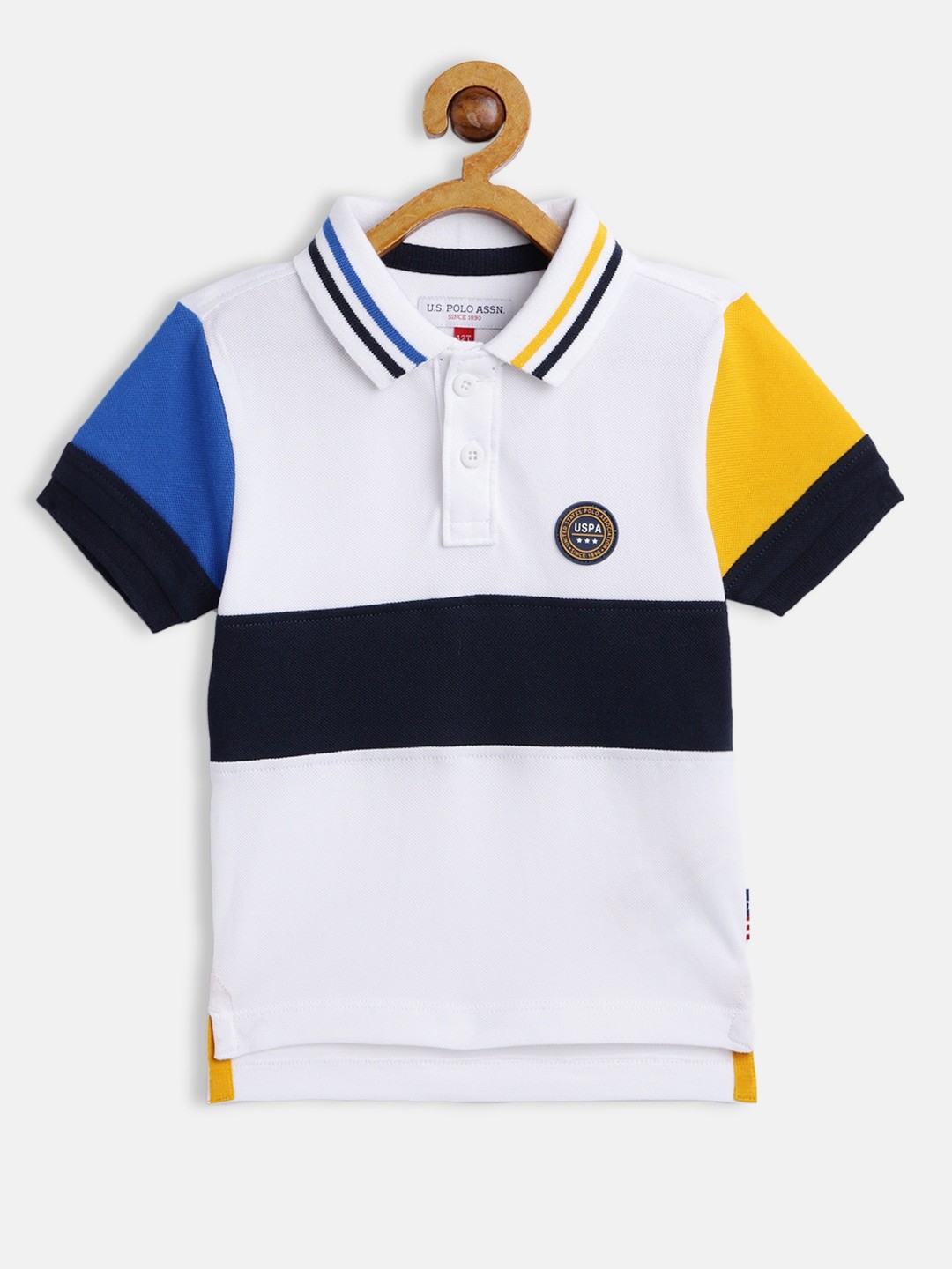 

U S Polo Assn Kids Boys White Striped Pure Cotton T-shirt