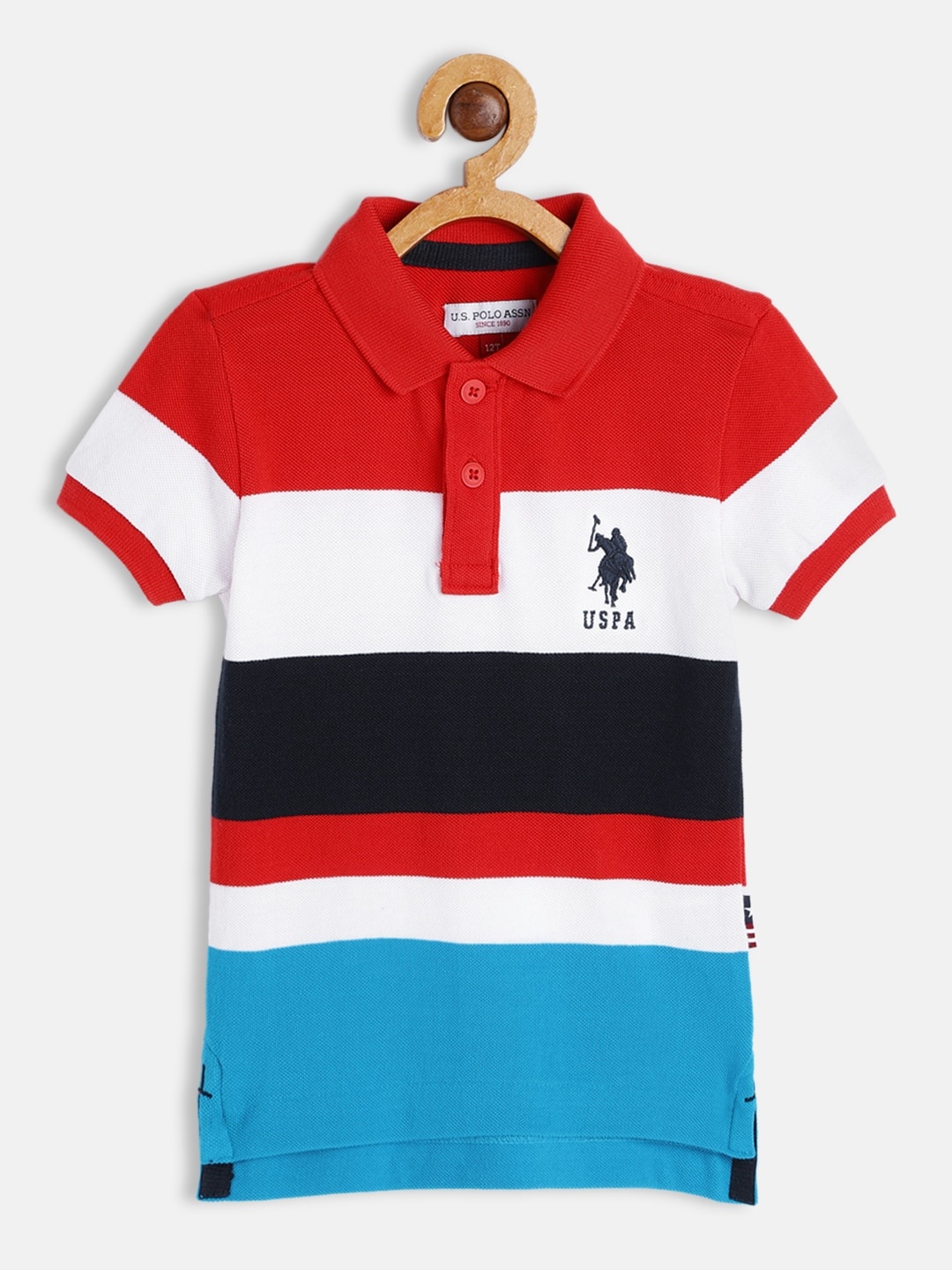 

U S Polo Assn Kids Boys Multicoloured Striped Polo Collar Pure Cotton T-shirt, Multi