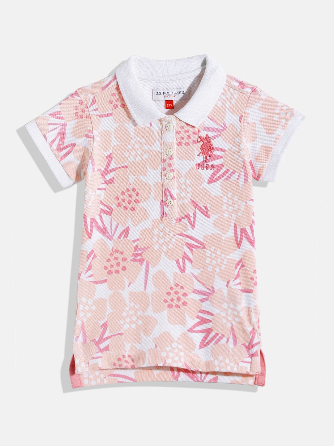 

U S Polo Assn Kids White & Pink Print Peter Pan Collar Top