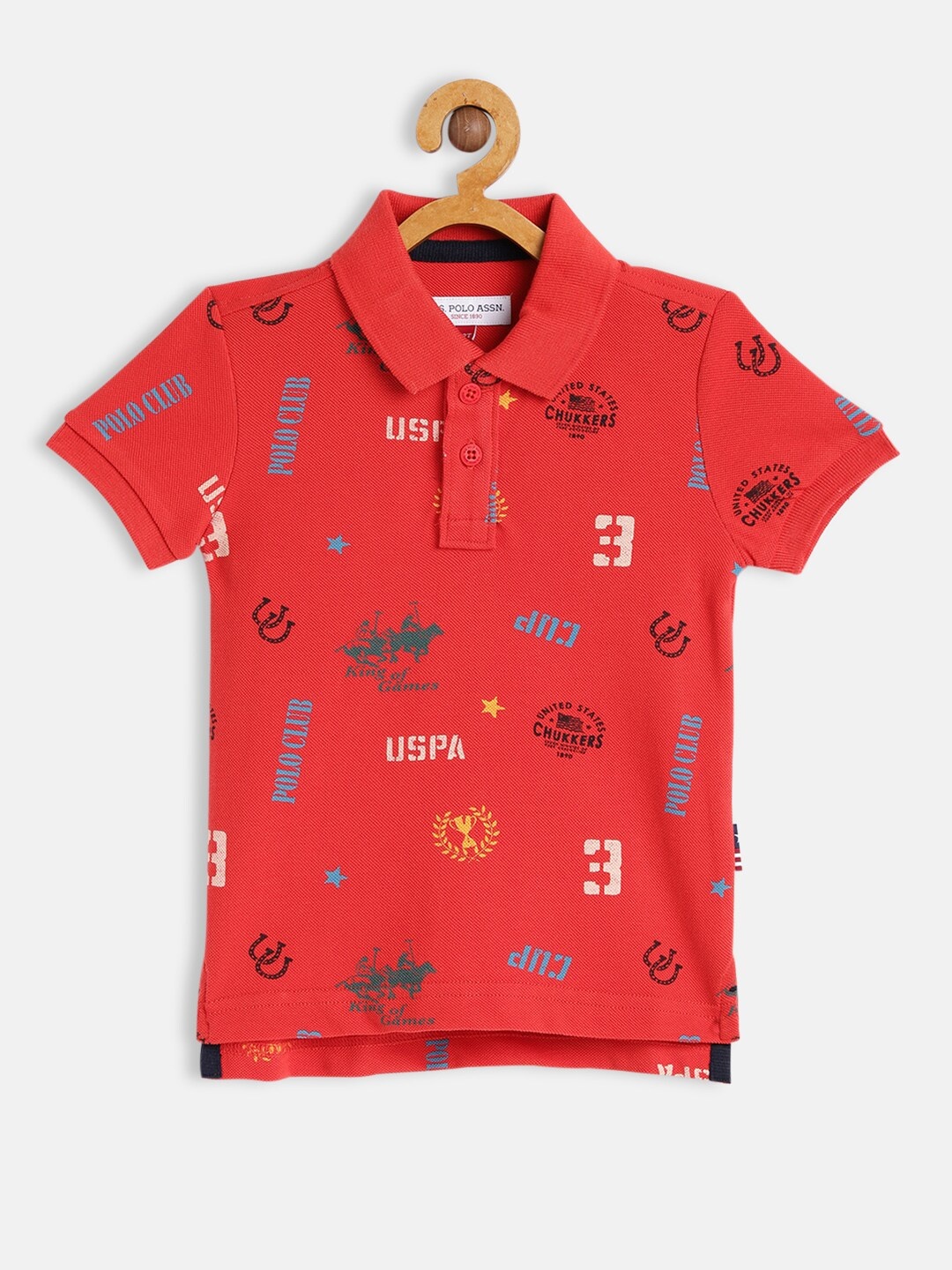 

U.S. Polo Assn. Kids Boys Red Typography Print Polo Collar Pure Cotton T-shirt