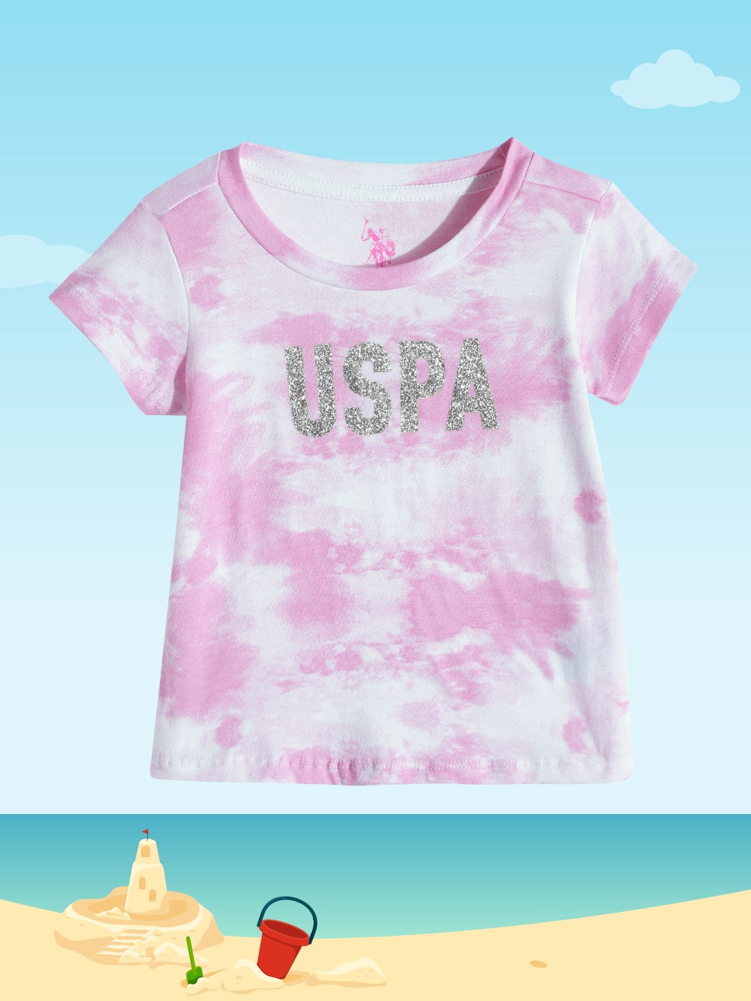 

U.S. Polo Assn. Kids Girls Pink Tie and Dye Printed Pure Cotton T-shirt