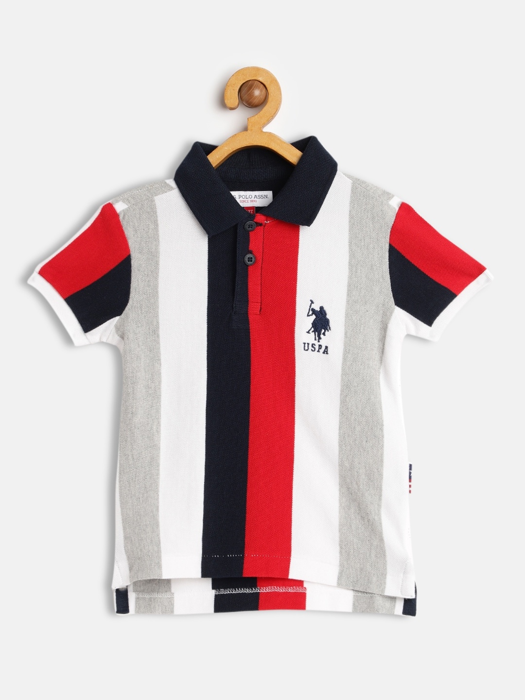 

U.S. Polo Assn. Kids Boys Grey & White Striped Pure Cotton T-shirt