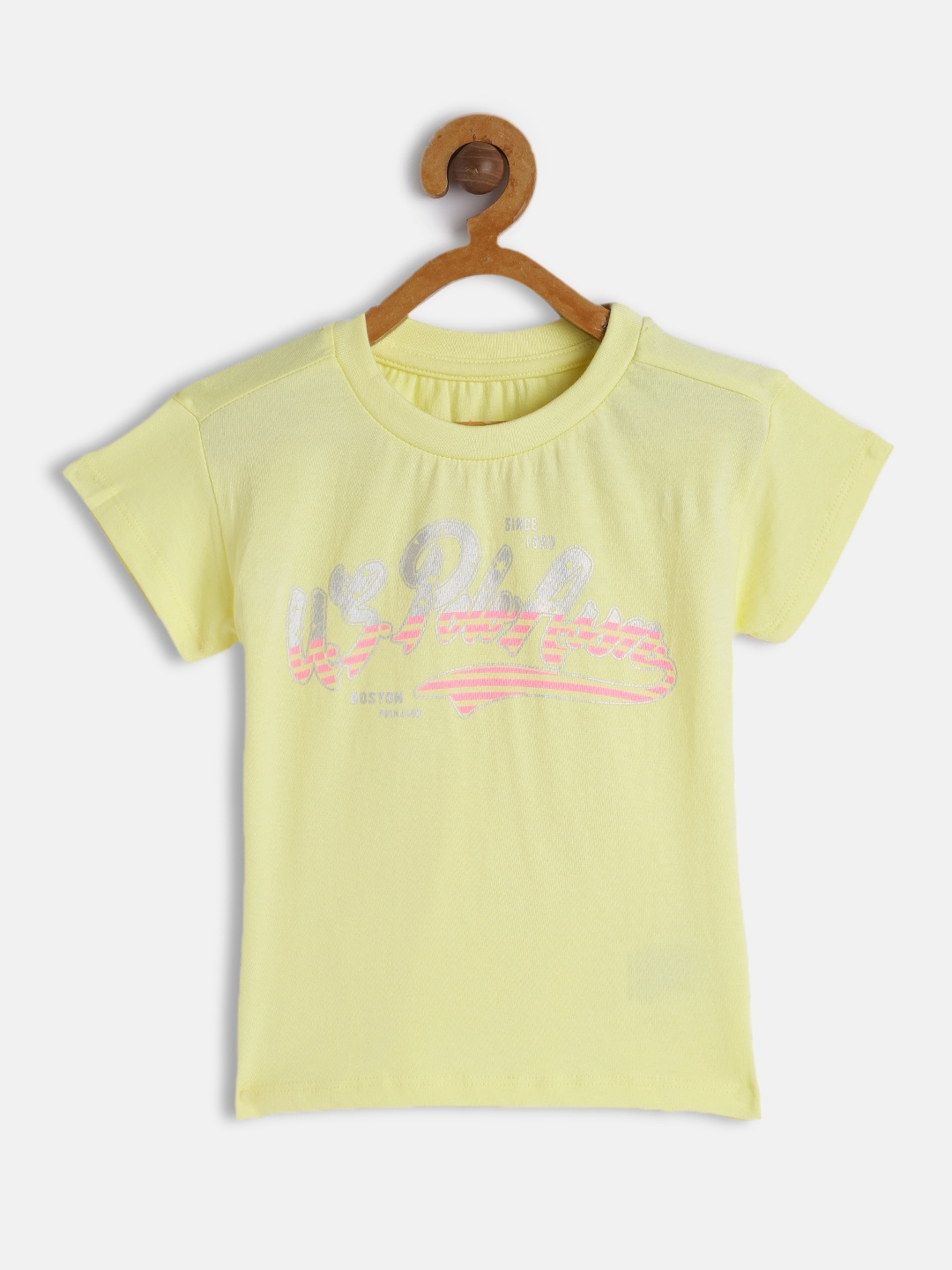 

U.S. Polo Assn. Kids Girls Yellow Brand Logo Foil Print Round Neck Pure Cotton Regular Top