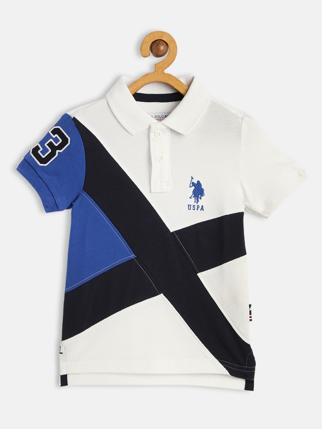 

U.S. Polo Assn. Kids Boys White & Blue Colourblocked Pure Cotton T-shirt
