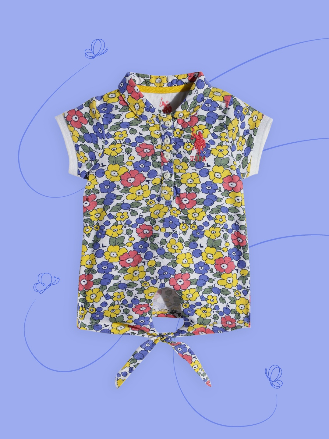 

U.S.Polo Assn. Kids Girls Multicoloured Printed Pure Cotton Shirt Style Top, Multi