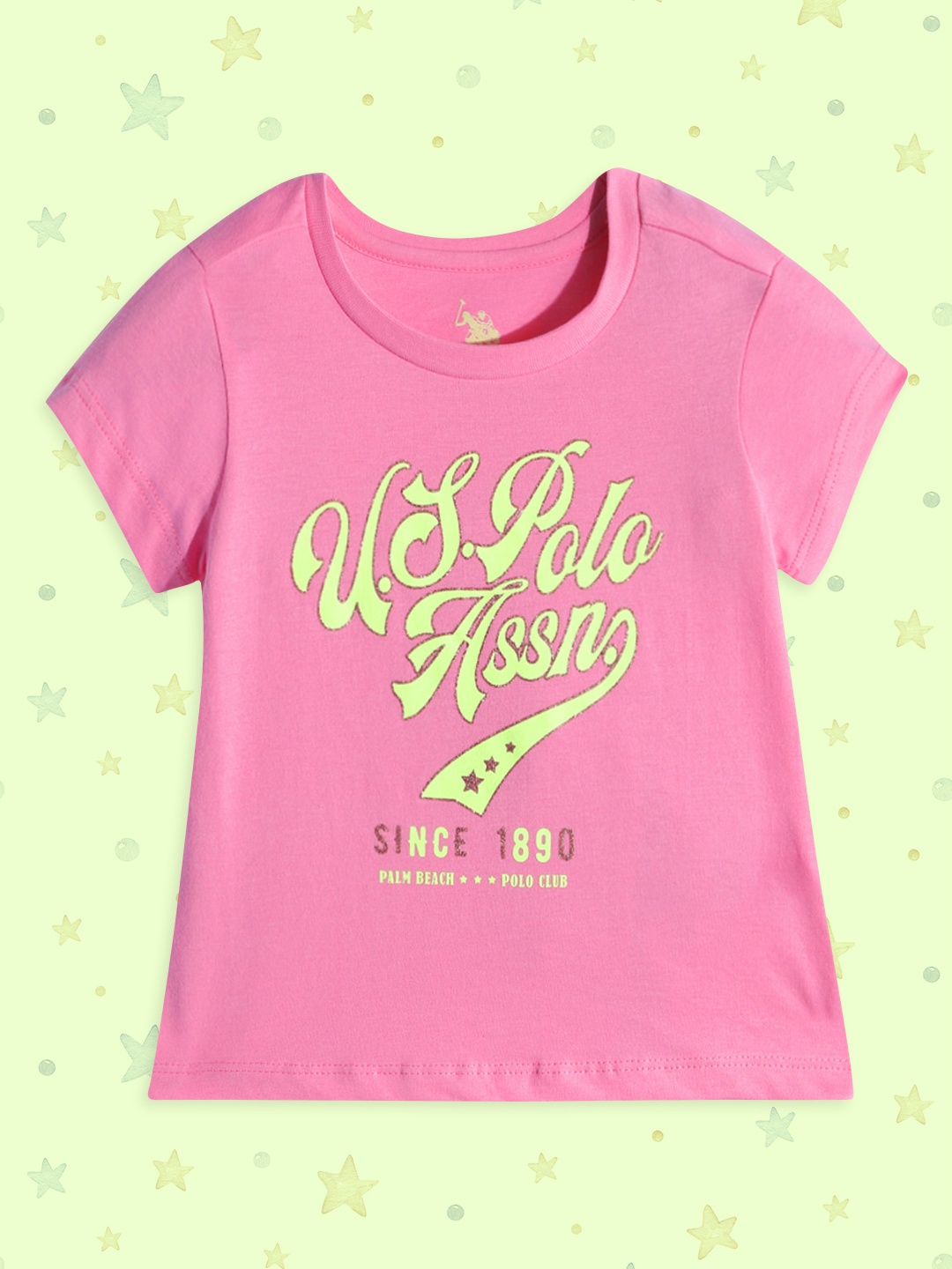 

U.S.Polo Assn. Kids Girls Pink Printed Pure Cotton T-shirt