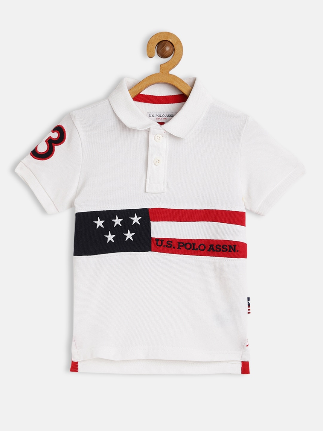 

U.S. Polo Assn. Kids Boys White & Red Brand Logo Printed Pure Cotton T-shirt