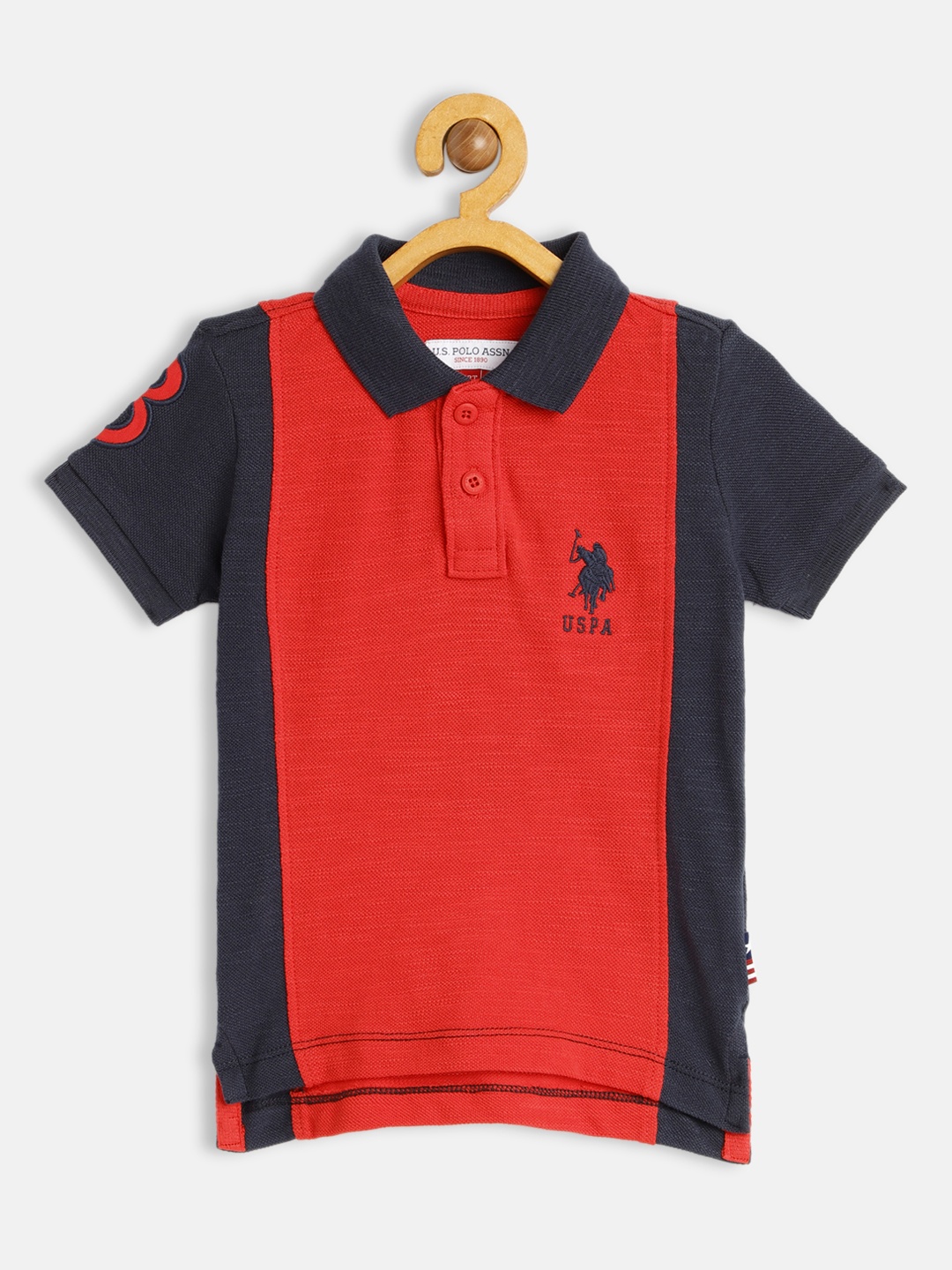 

U.S. Polo Assn. Kids Boys Red & Navy Blue Solid Pure Cotton T-shirt